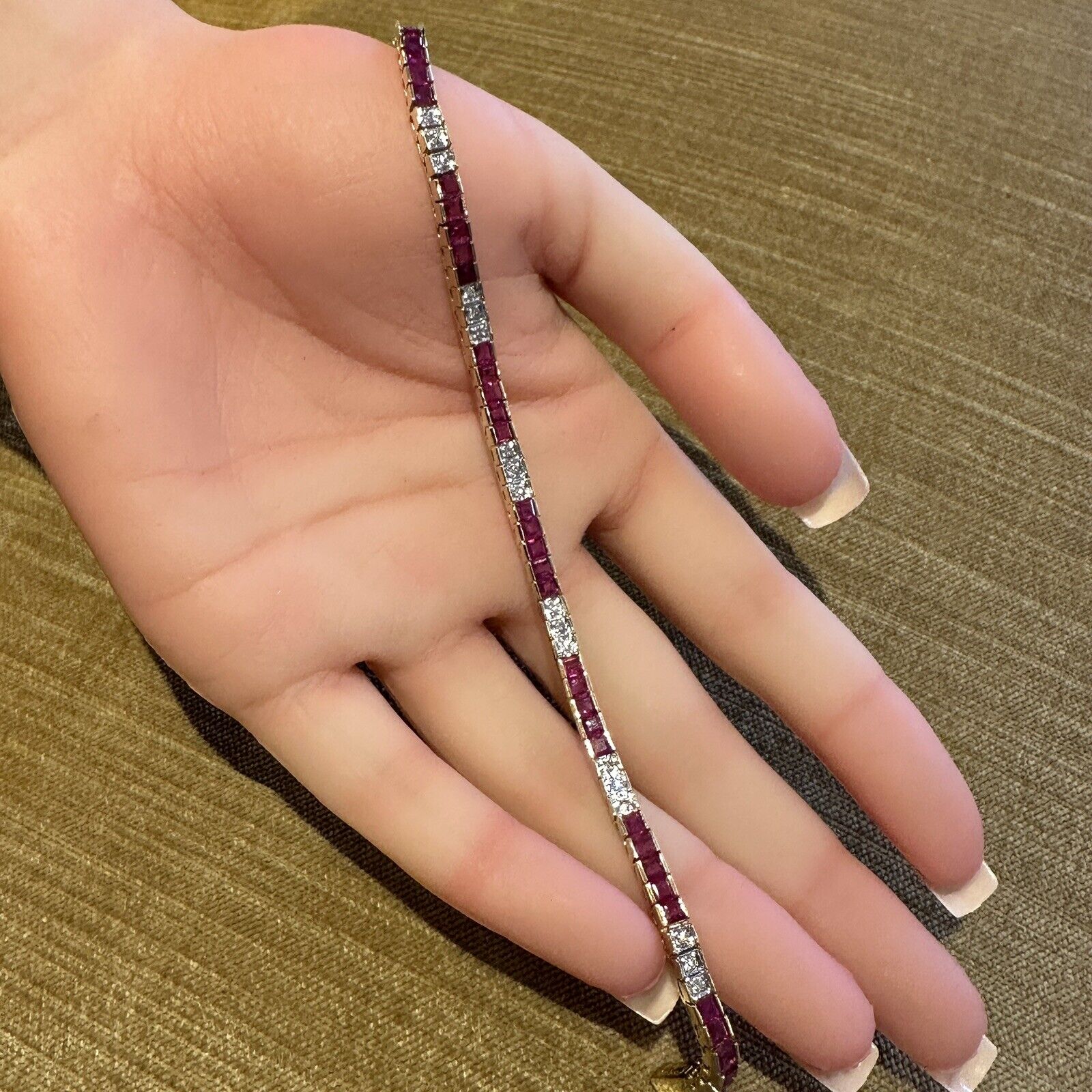 Ruby and Diamond Vintage Line Tennis Bracelet in 18k Yellow/White Gold