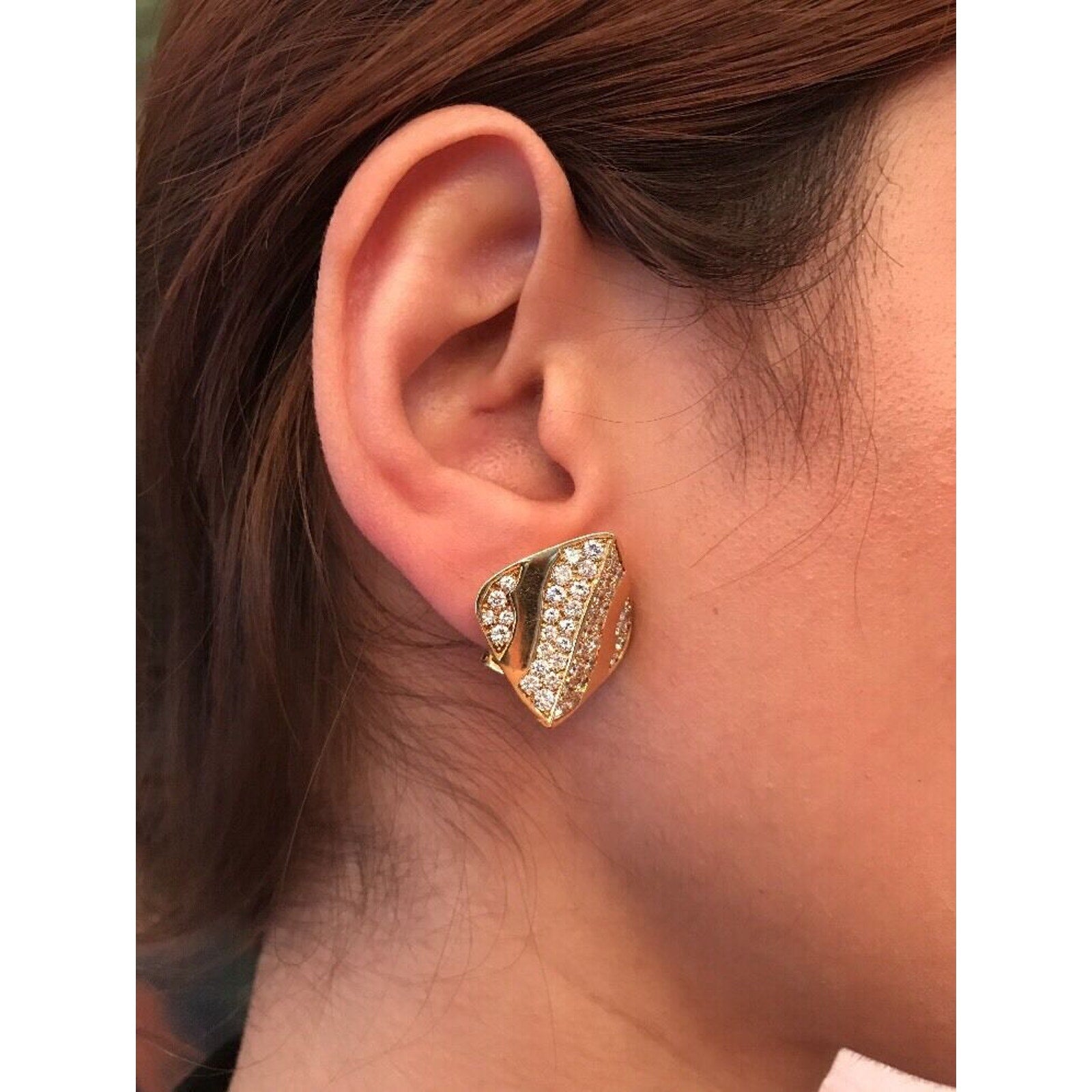 Italy Modern Pave Diamond Button Earrings 3.00 carats in 18K Yellow Gold