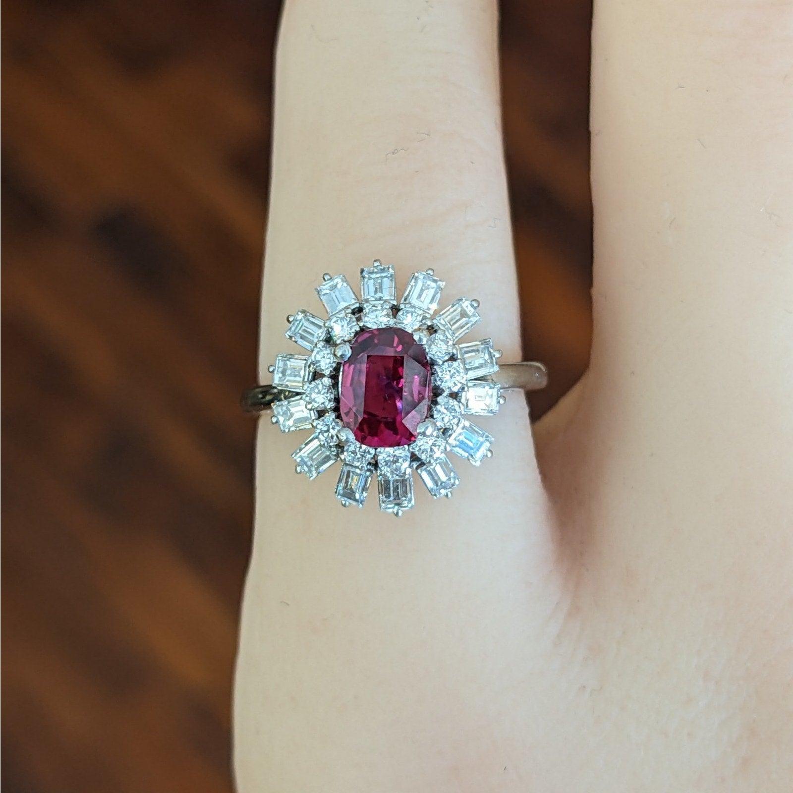 Certified Natural Unheated Ruby and Diamond Ring in Platinum