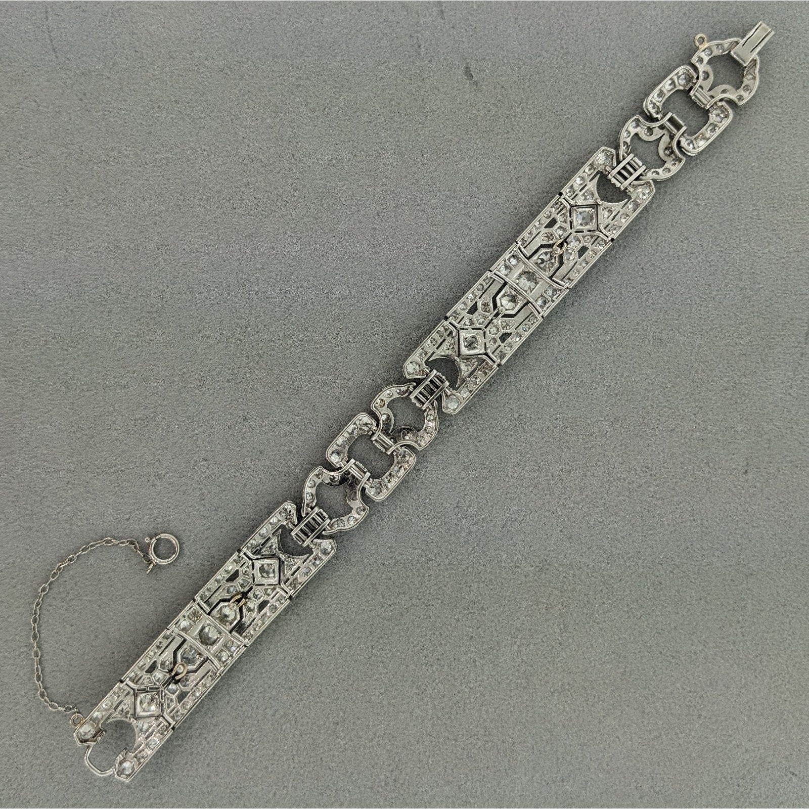 Art Deco Euro cut Diamond Bracelet .50 inch wide in Plat/14k chain