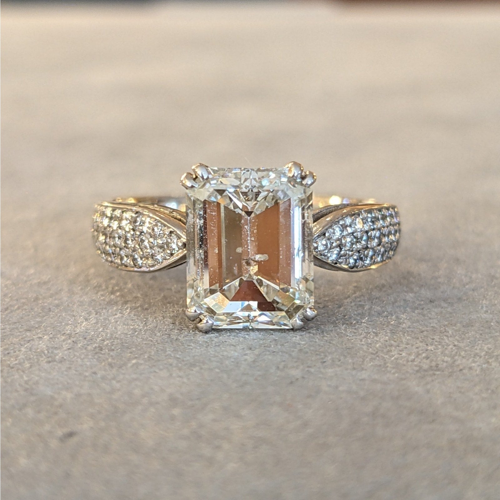 GIA 2.70 ct Emerald Cut Natural Diamond with Diamonds in 18k White Gold