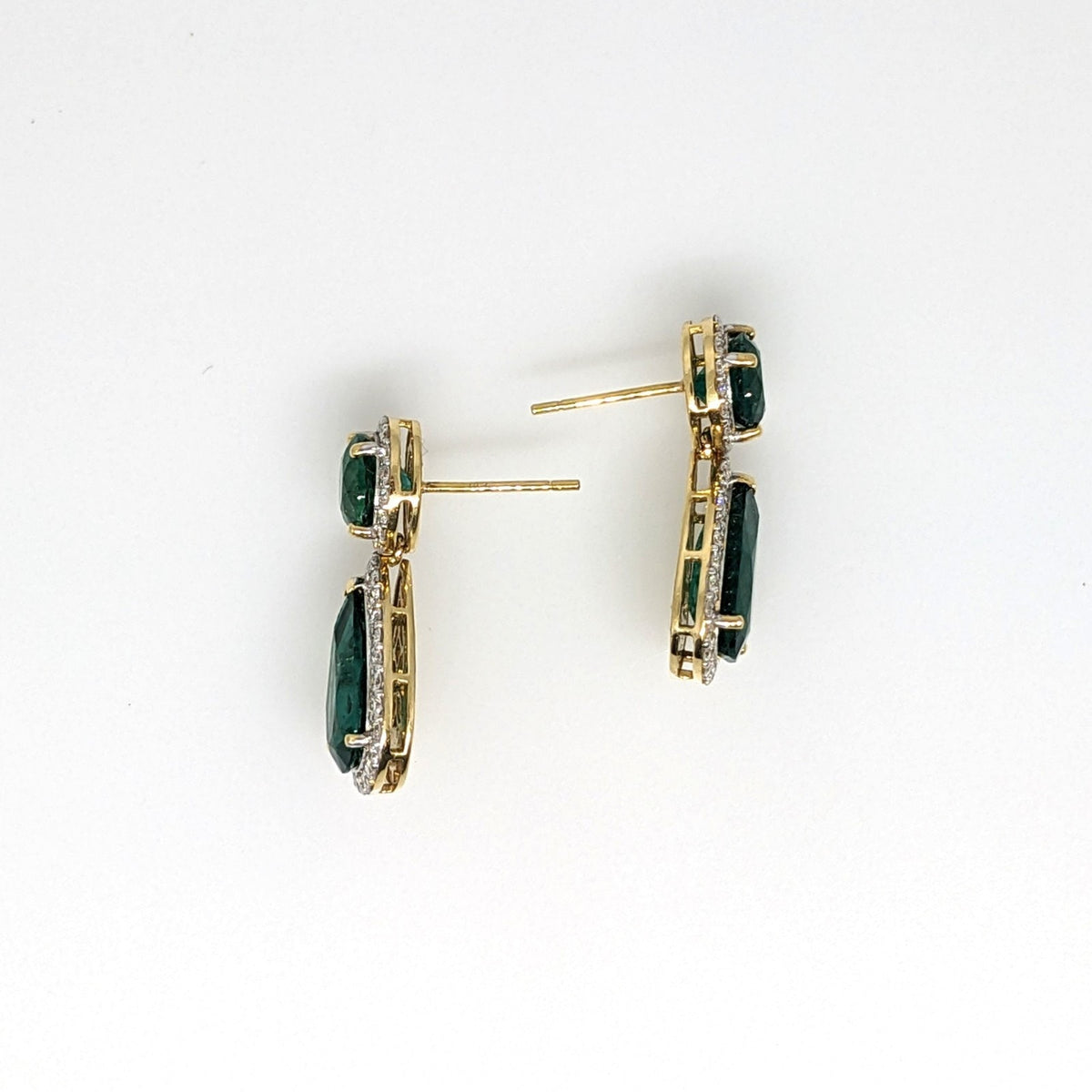 GIA Emerald and Diamond Drop Earrings in 18k White & Yellow Gold