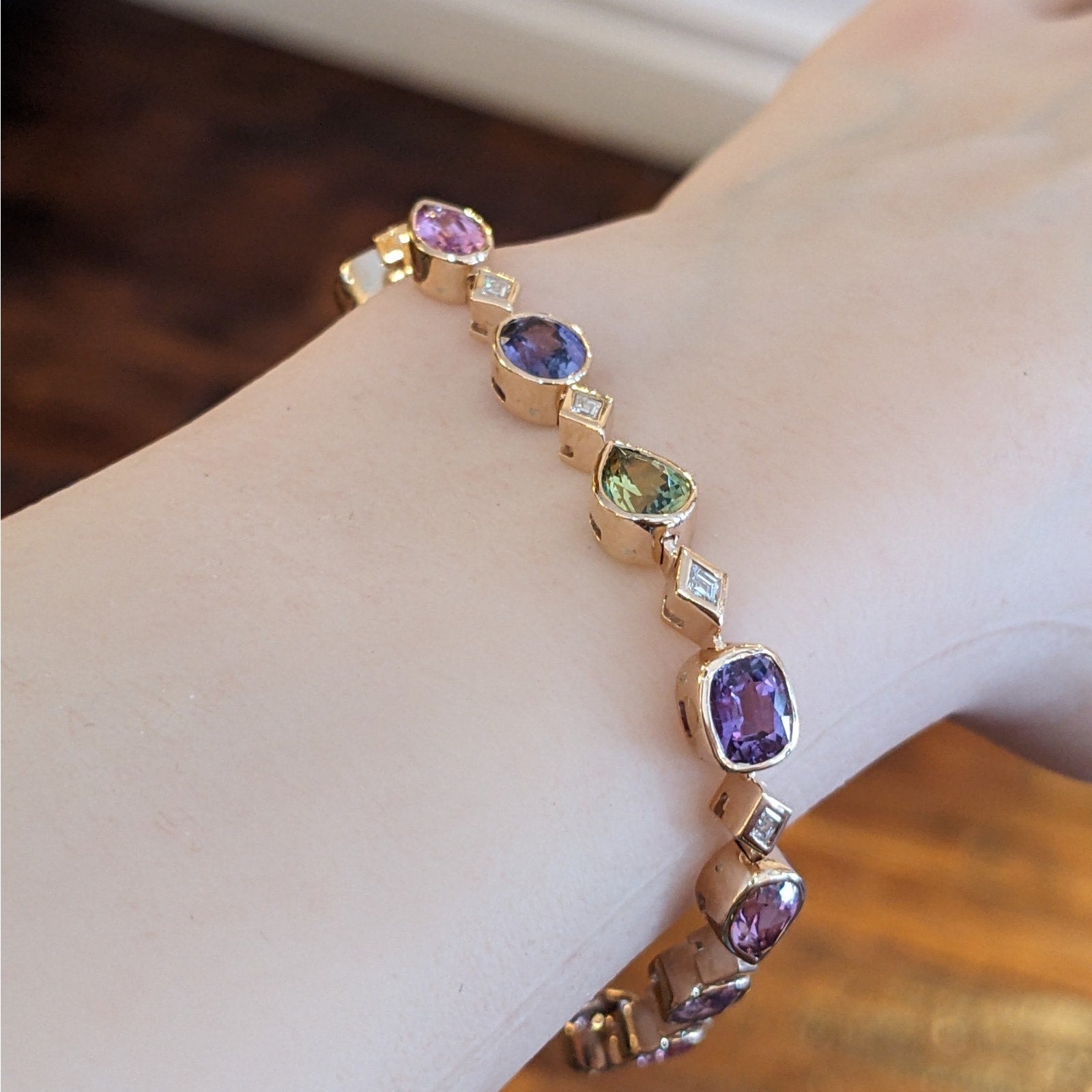 No Heat Multicolor Sapphire & Diamond Bracelet in 14k Rose Gold