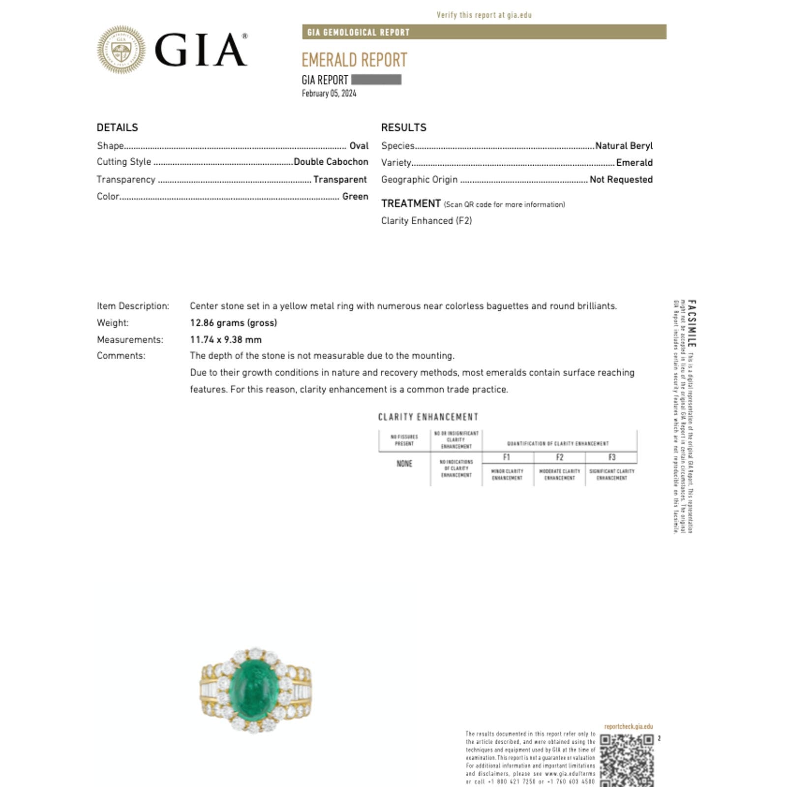 GIA 5.12ct Emerald Cabochon & Diamond Ring in 18k Yellow Gold - HM2222BR