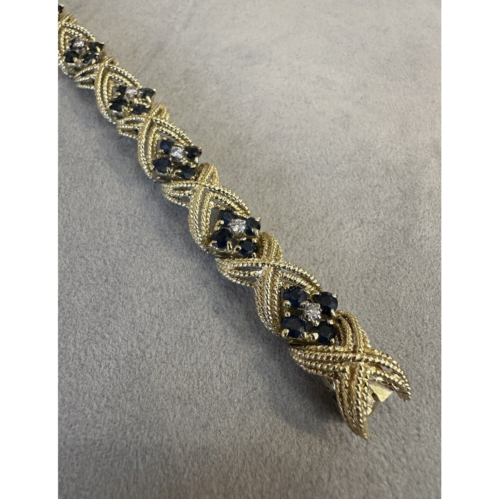 La Triomphe Sapphire and Diamond "X" Bracelet in 18k Yellow Gold