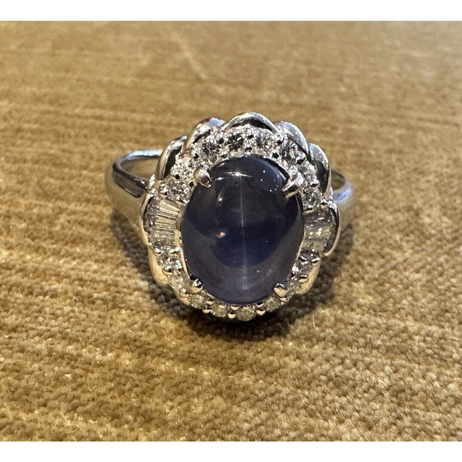 7.29 carat Natural Star Sapphire and Diamond Ring in Platinum