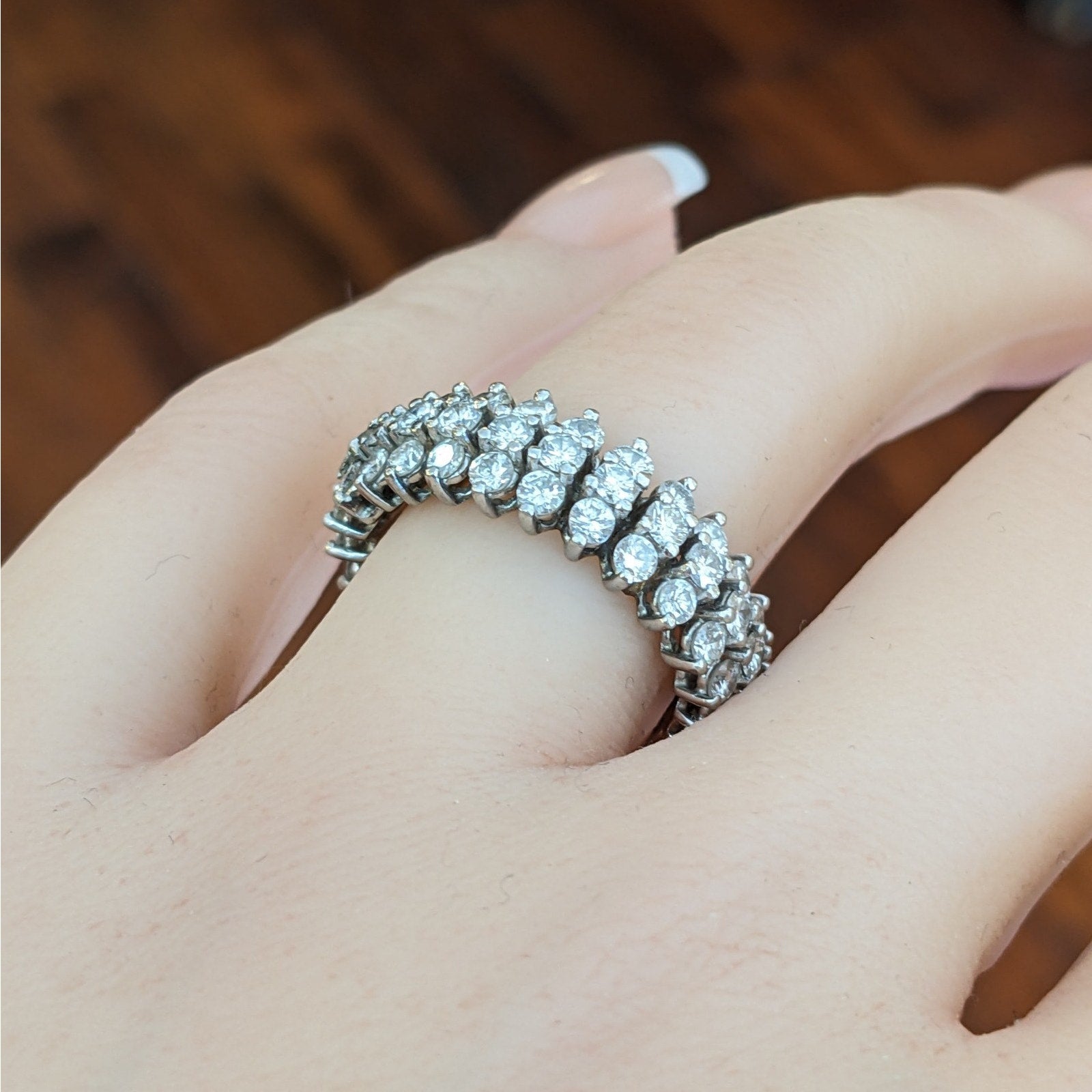 Three Row Domed Diamond Eternity Band Ring Size 6.75 in Platinum