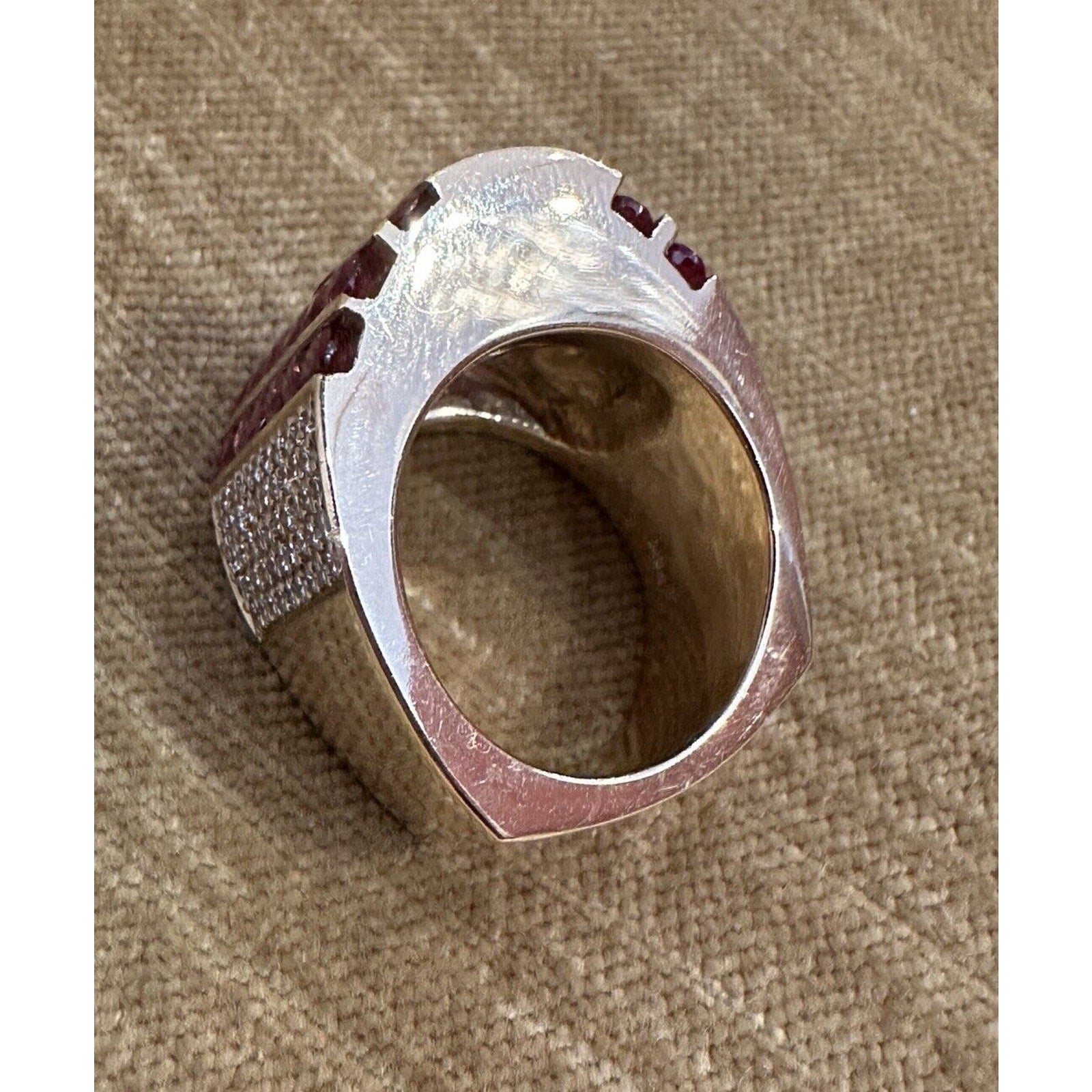 Jewels by Gauthier Wide Band Diamond and Ruby Ring in 14k Yellow Gold