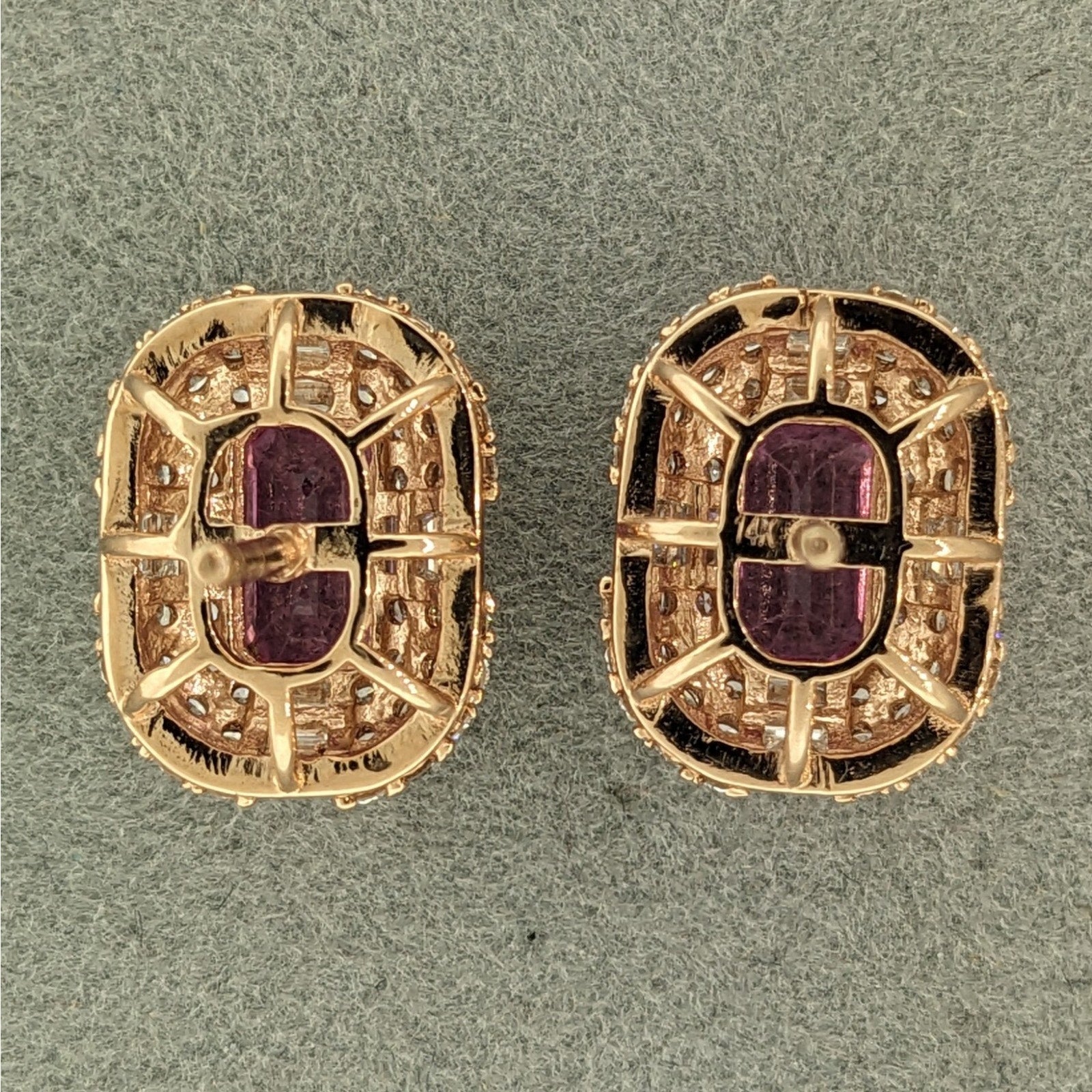 Natural Pink Sapphire & Diamond Earrings in 14k Rose & Yellow Gold
