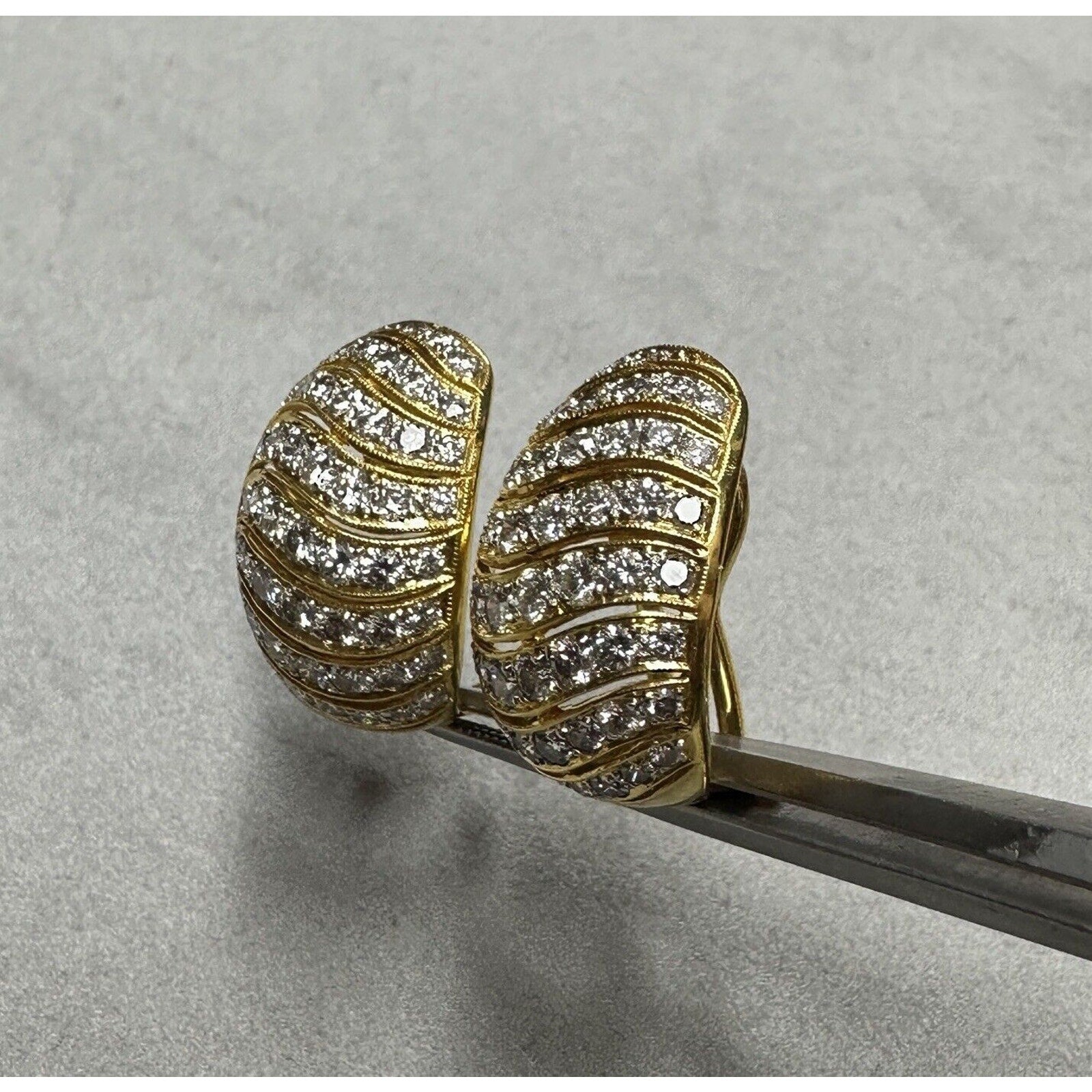 Pave Diamond Half Hoop Earrings 4.00 cttddw in 18k Yellow Gold