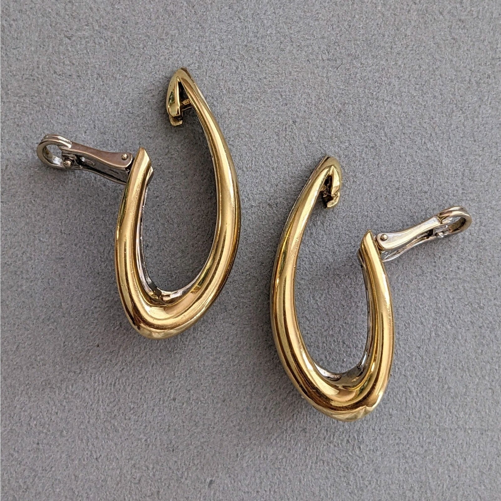 Princess and Baguette Diamond Hoop Earrings in 18k White/Yellow Gold
