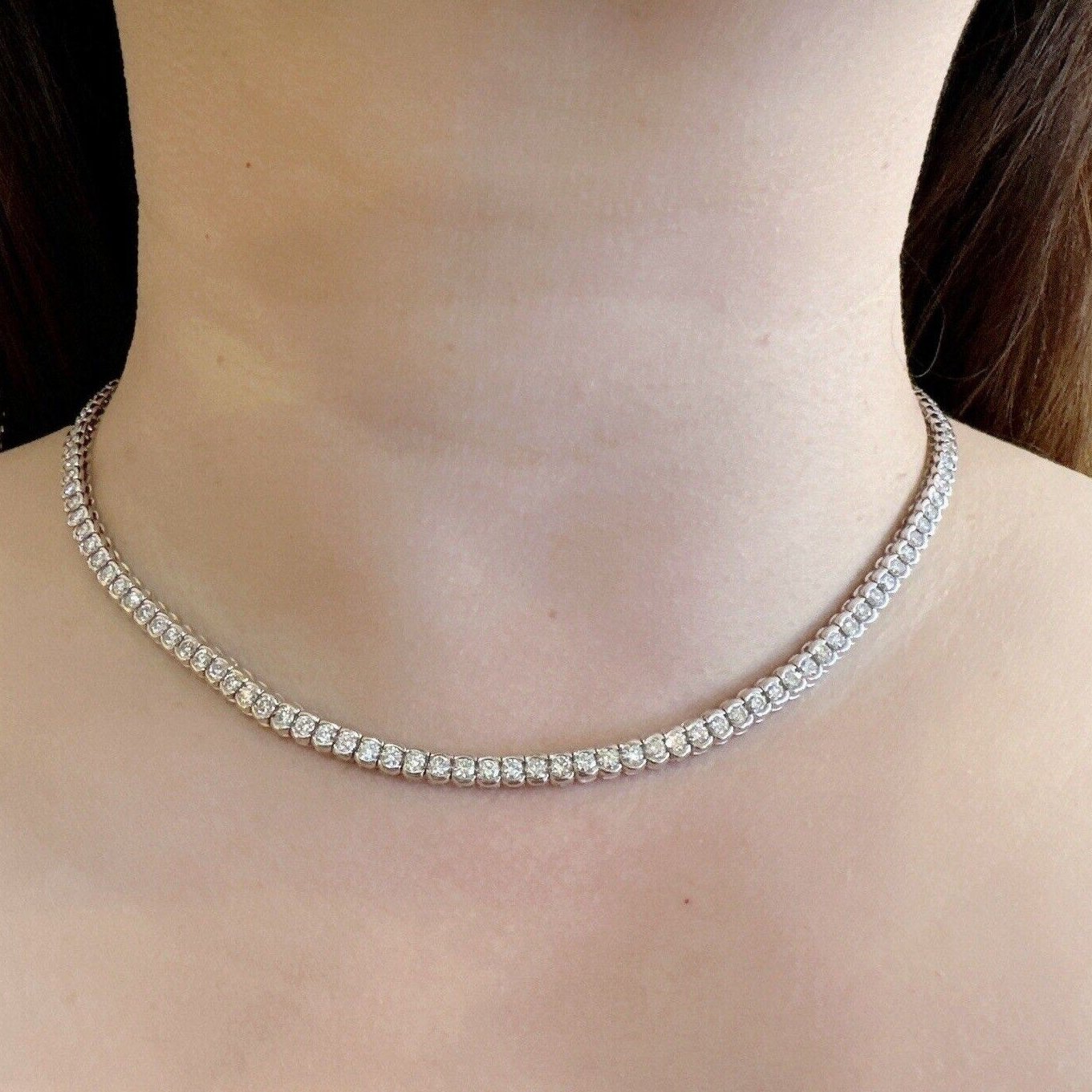 Natural Round Diamond Tennis Necklace 10.00 carat total weight in 18k White Gold