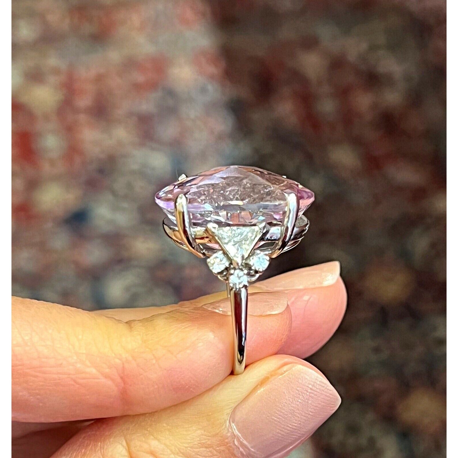 Large Oval Kunzite and Diamond Cocktail Ring in Platinum -- HM2294SE
