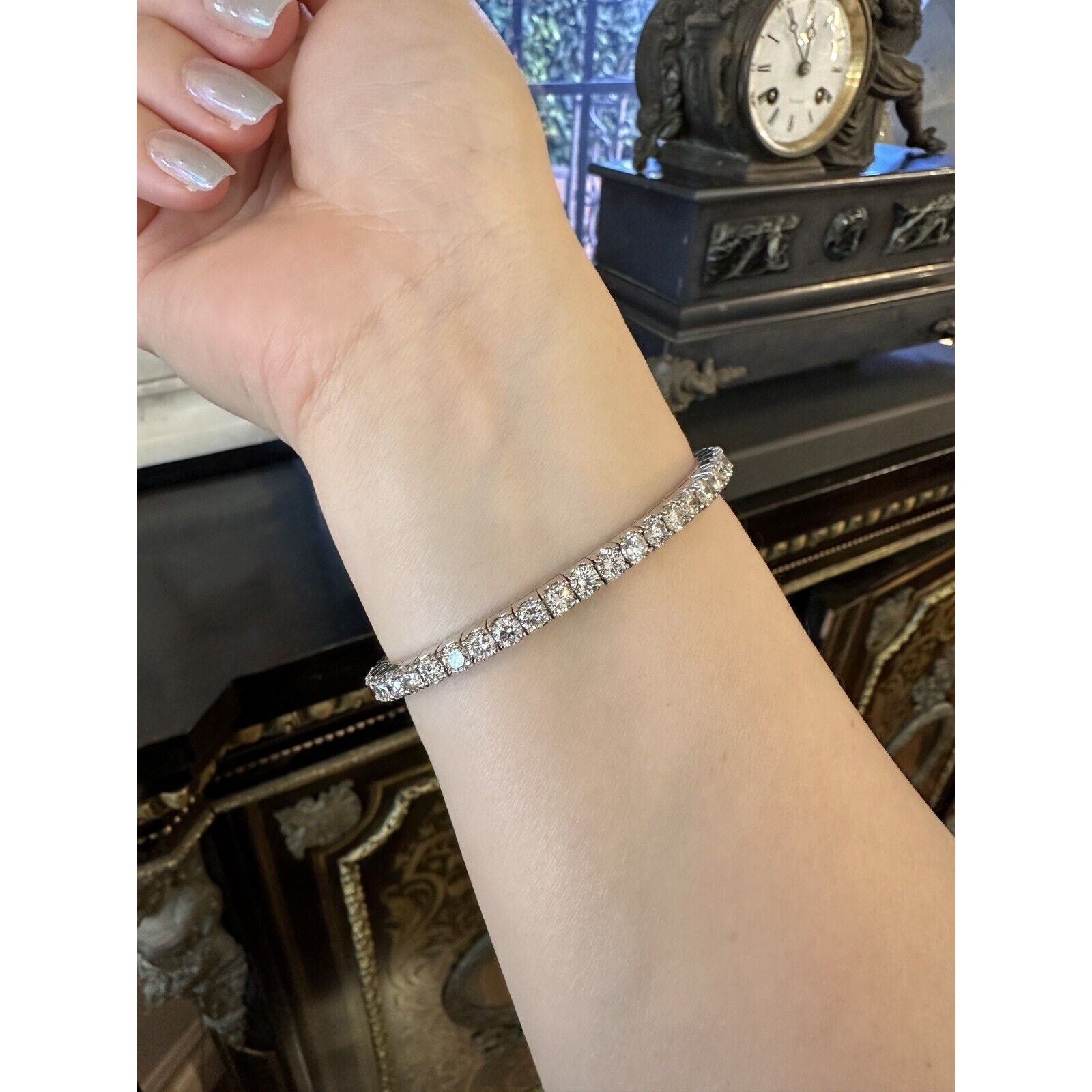 Natural Diamond Tennis Stretch Bracelet 10.68 carat total weight in 14k White Gold