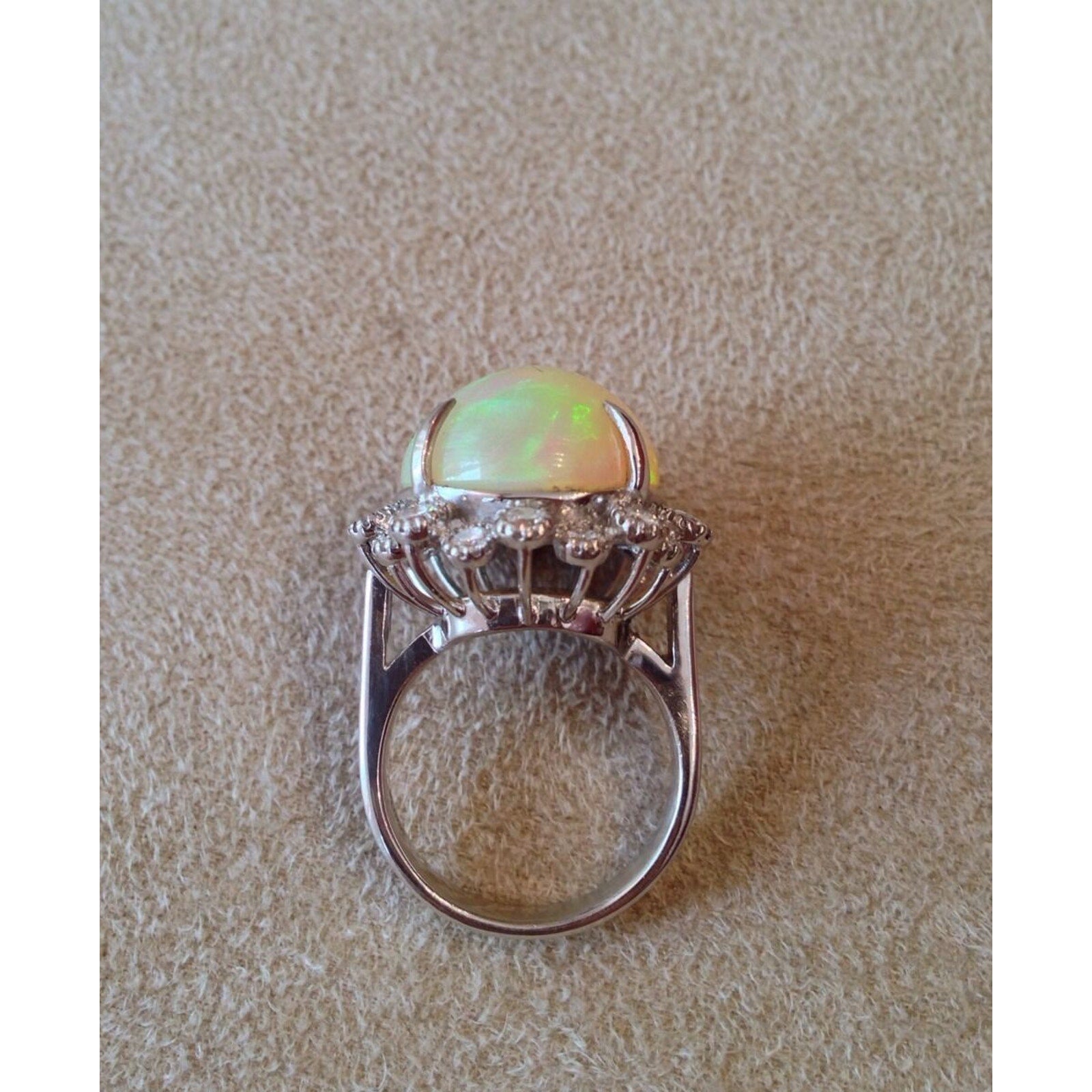 Estate 13.33 carat Natural Opal and Diamond Ring in Platinum