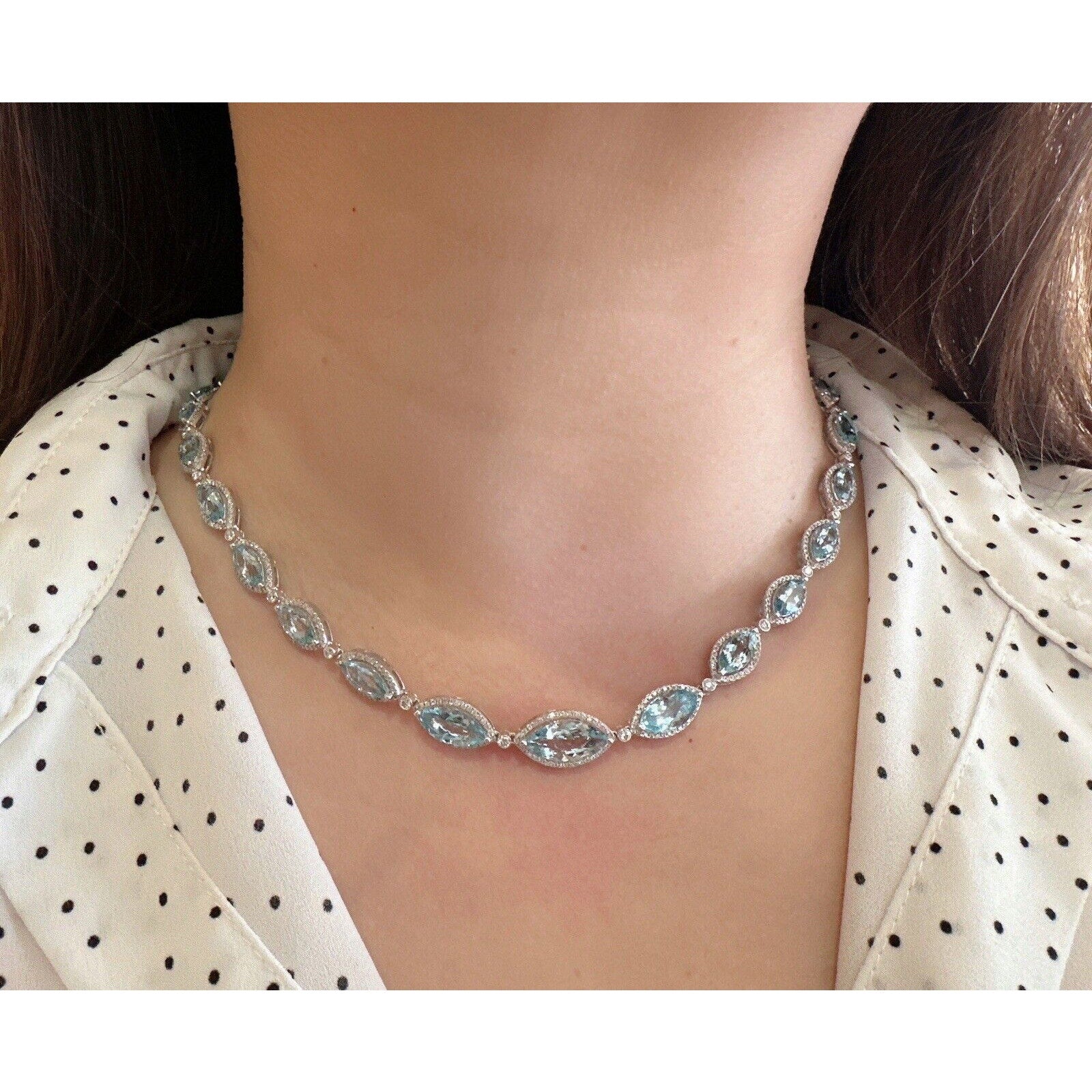 Aquamarine and Diamond Choker Necklace in 14k White Gold