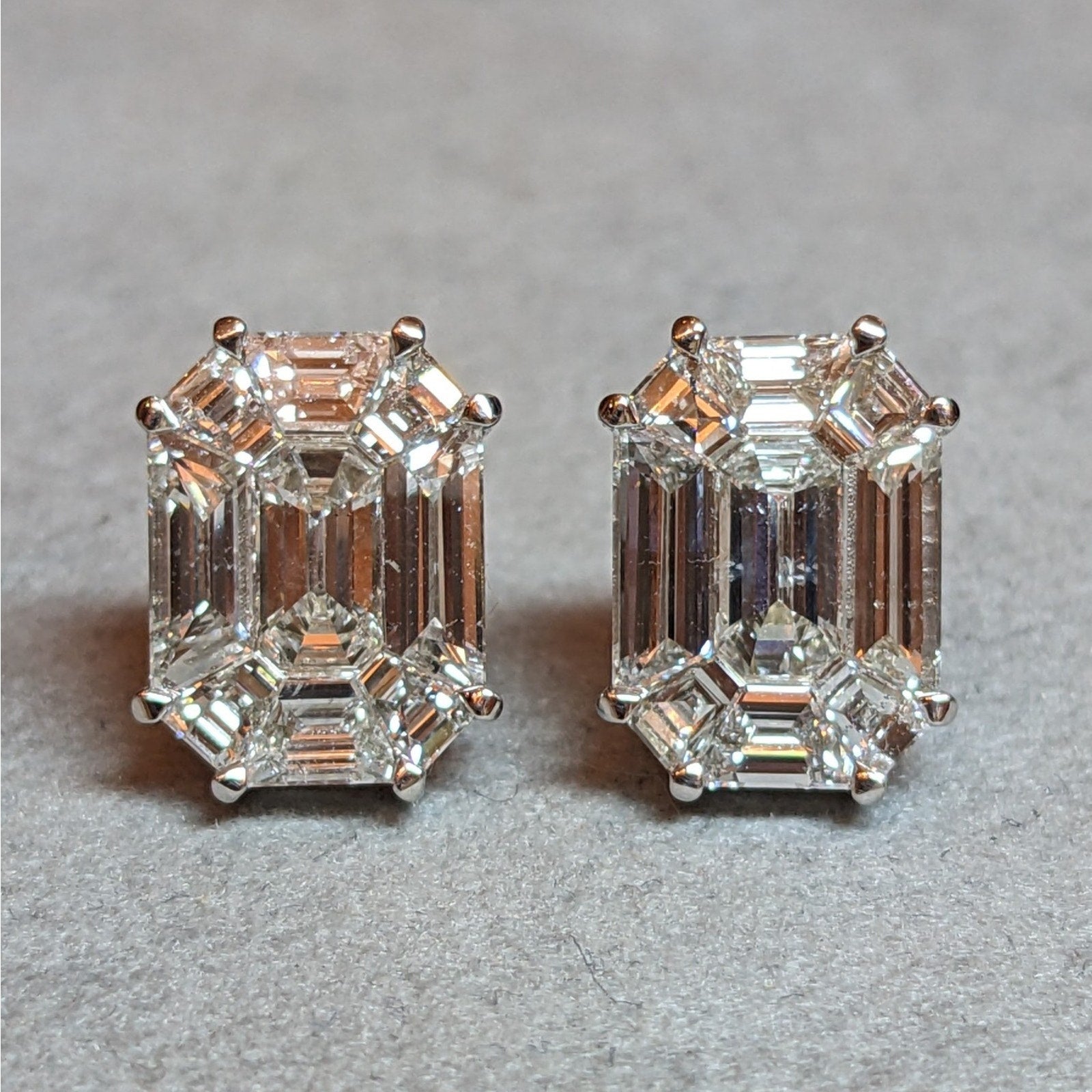 Natural Diamond Illusion Set Stud Earrings 4.02 ctw in 18k White Gold