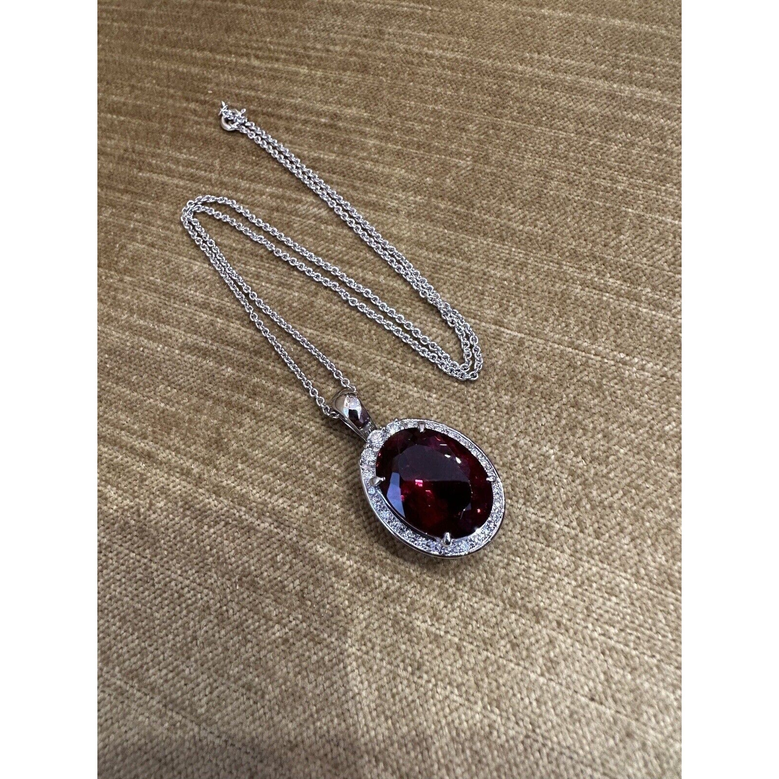 GIA Oval Rubellite Tourmaline 12.18 ct Pendant with Diamonds in Platinum-HM2367B
