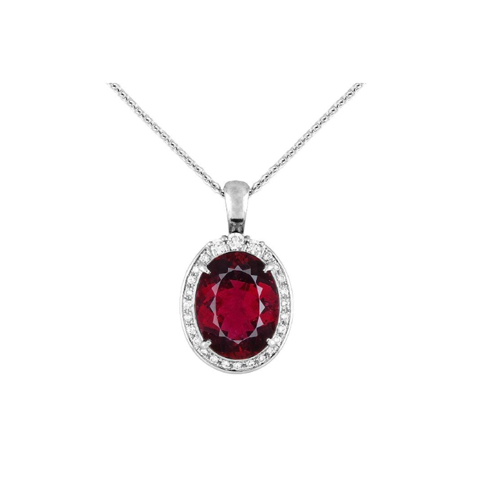 GIA Oval Rubellite Tourmaline 12.18 ct Pendant with Diamonds in Platinum-HM2367B