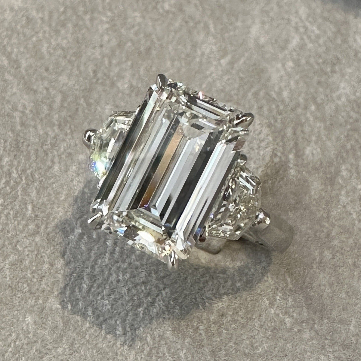 GIA 5.07 ct J-VVS2 Emerald Cut Diamond 3-Stone Ring in Platinum