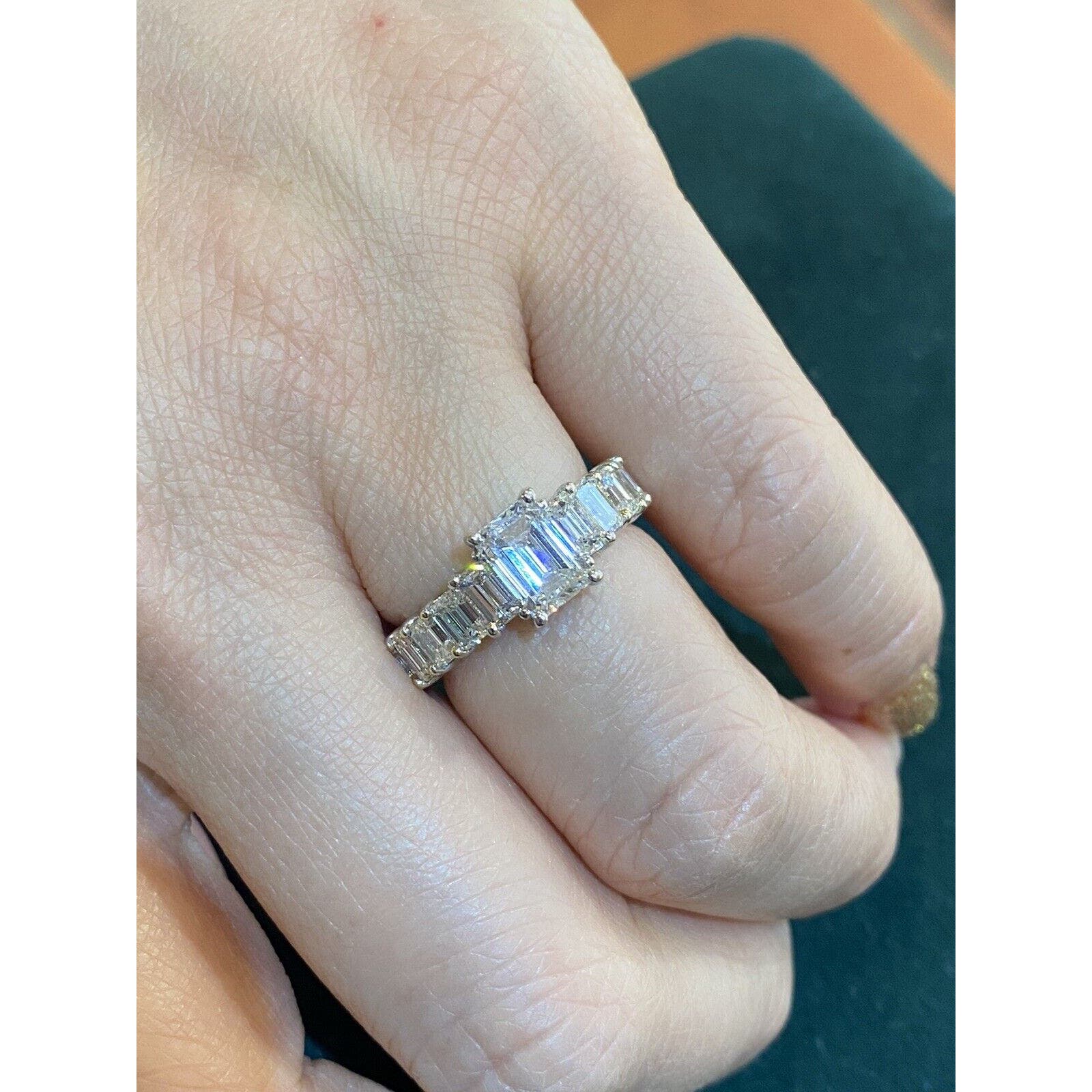 GIA 1.12 ct w/ 4.34 ct Emerald Cut Diamond Eternity Ring18k White Gold- HM1287I4