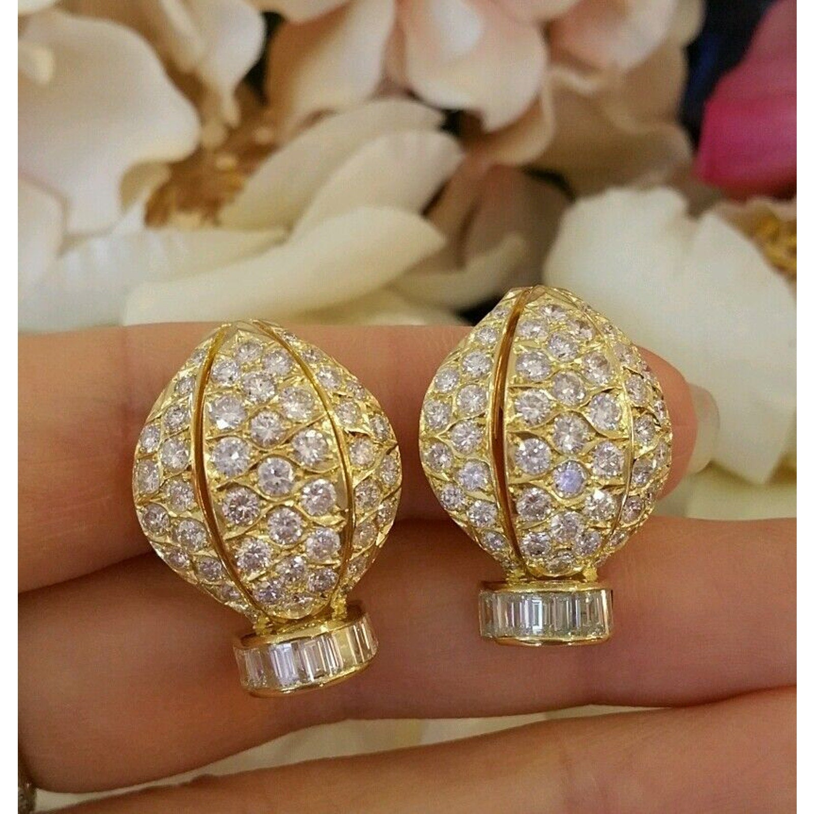 Pave Diamond Earrings with Rounds/Baguettes in 18k/14k Yellow Gold- HM1490BI