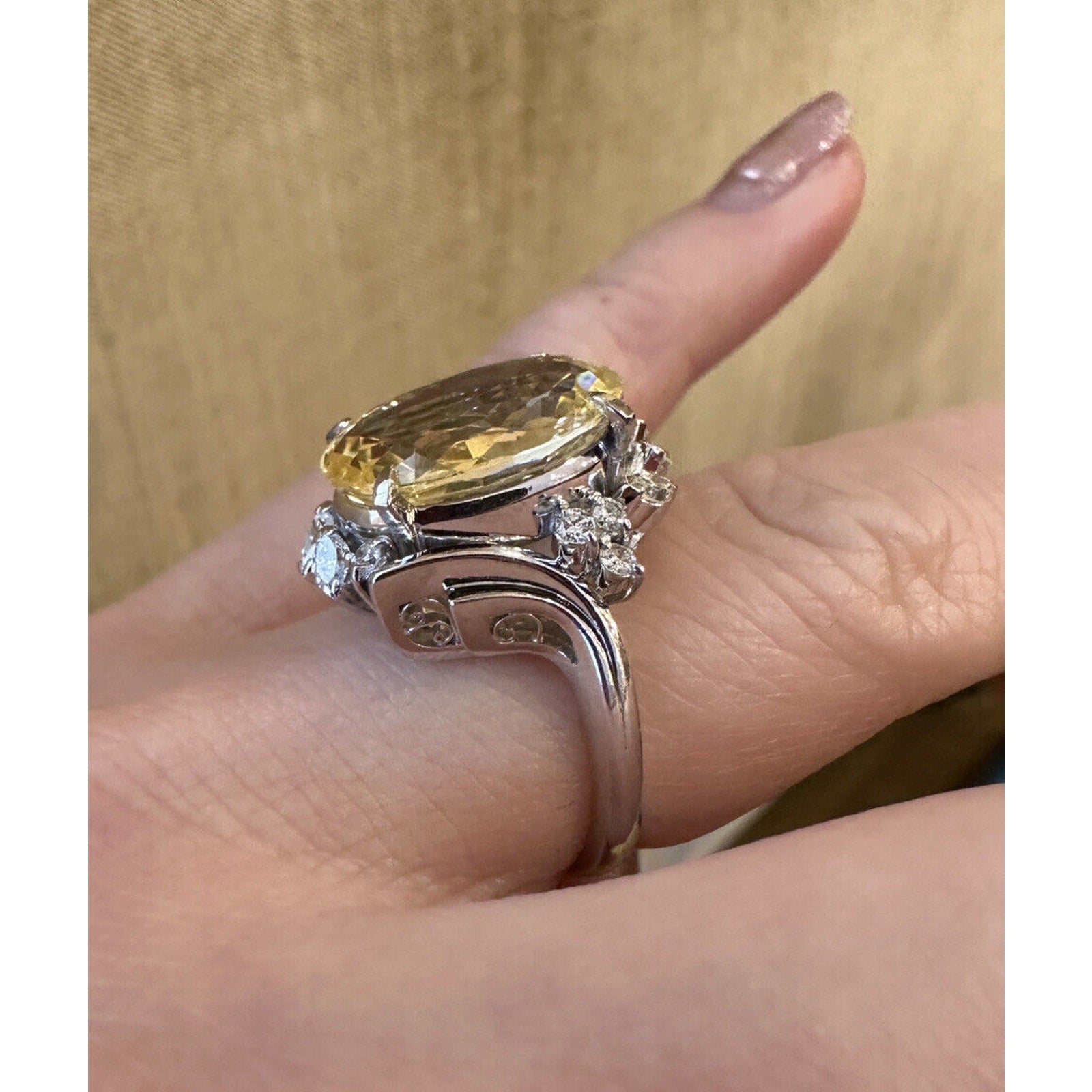 GIA 8.72 ct Unheated Ceylon Yellow Sapphire & Diamond Ring in Platinum -HM2462ZE