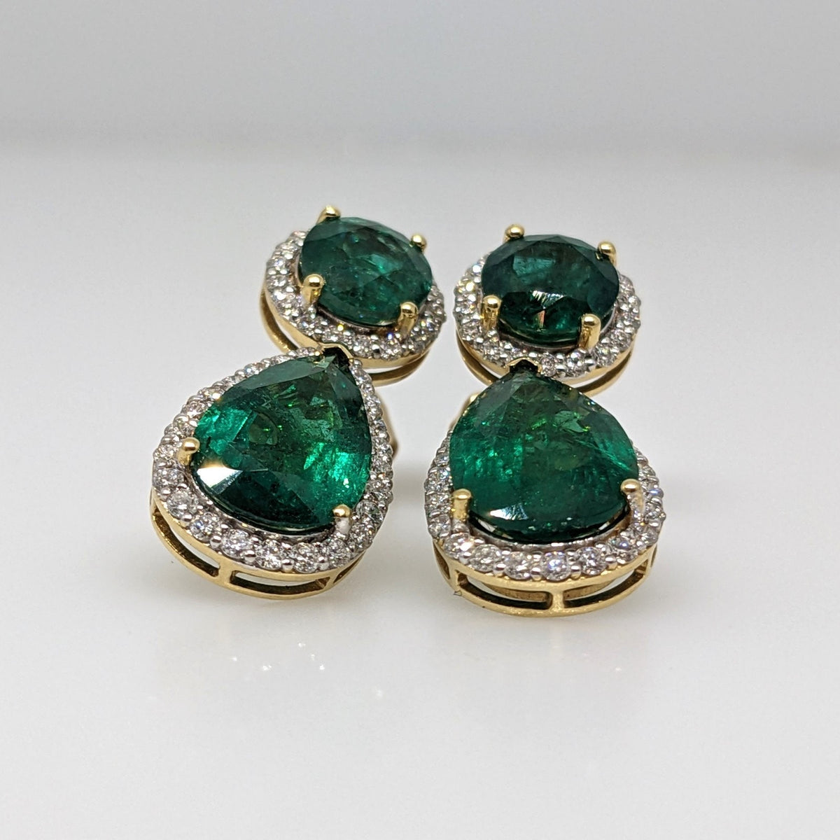 GIA Emerald and Diamond Drop Earrings in 18k White & Yellow Gold