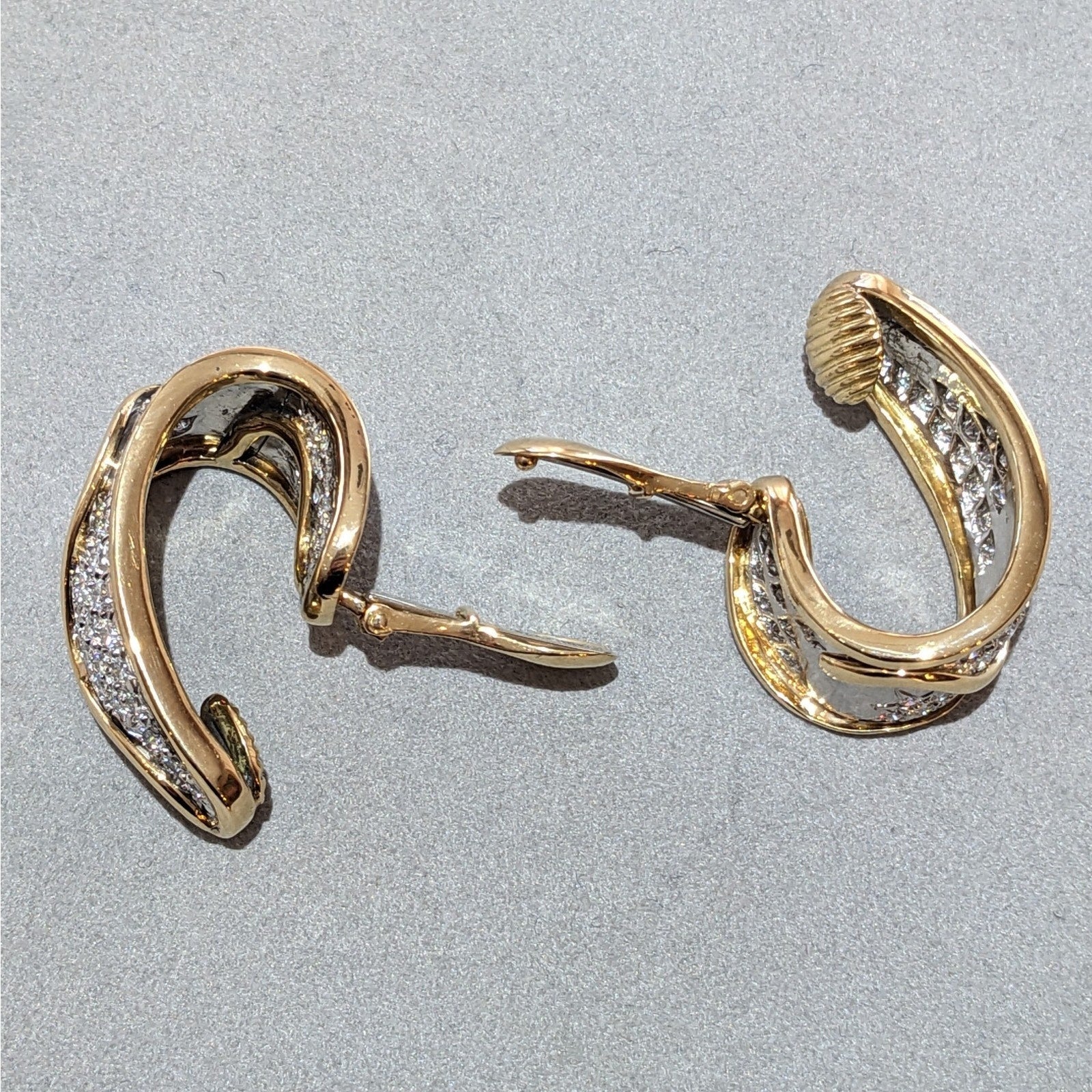 Wide Diamond Hoop Earrings in Platinum & 18k Yellow Gold