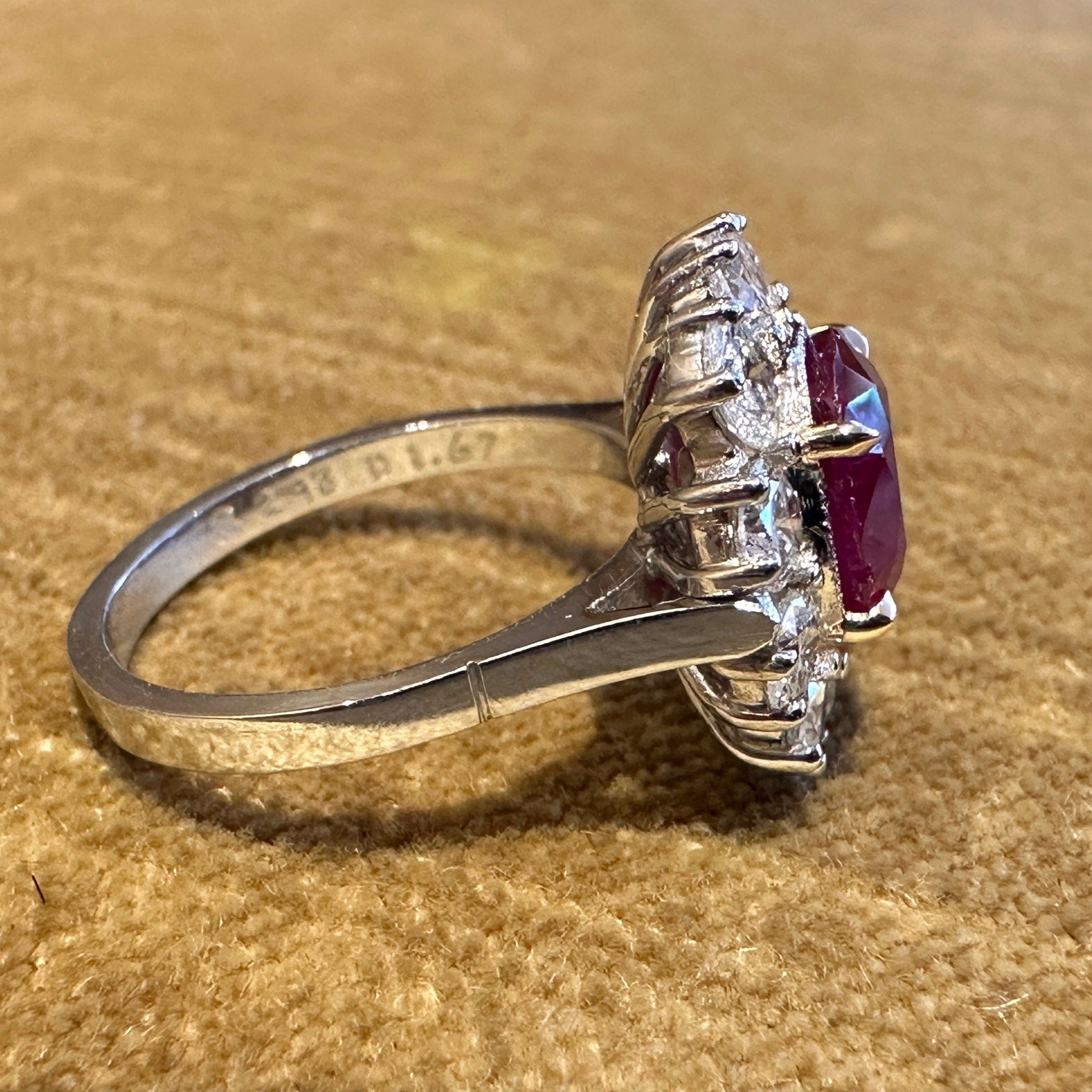 AGL Certified Unheated Cushion Ruby Ring with Diamonds in Platinum - HM2591