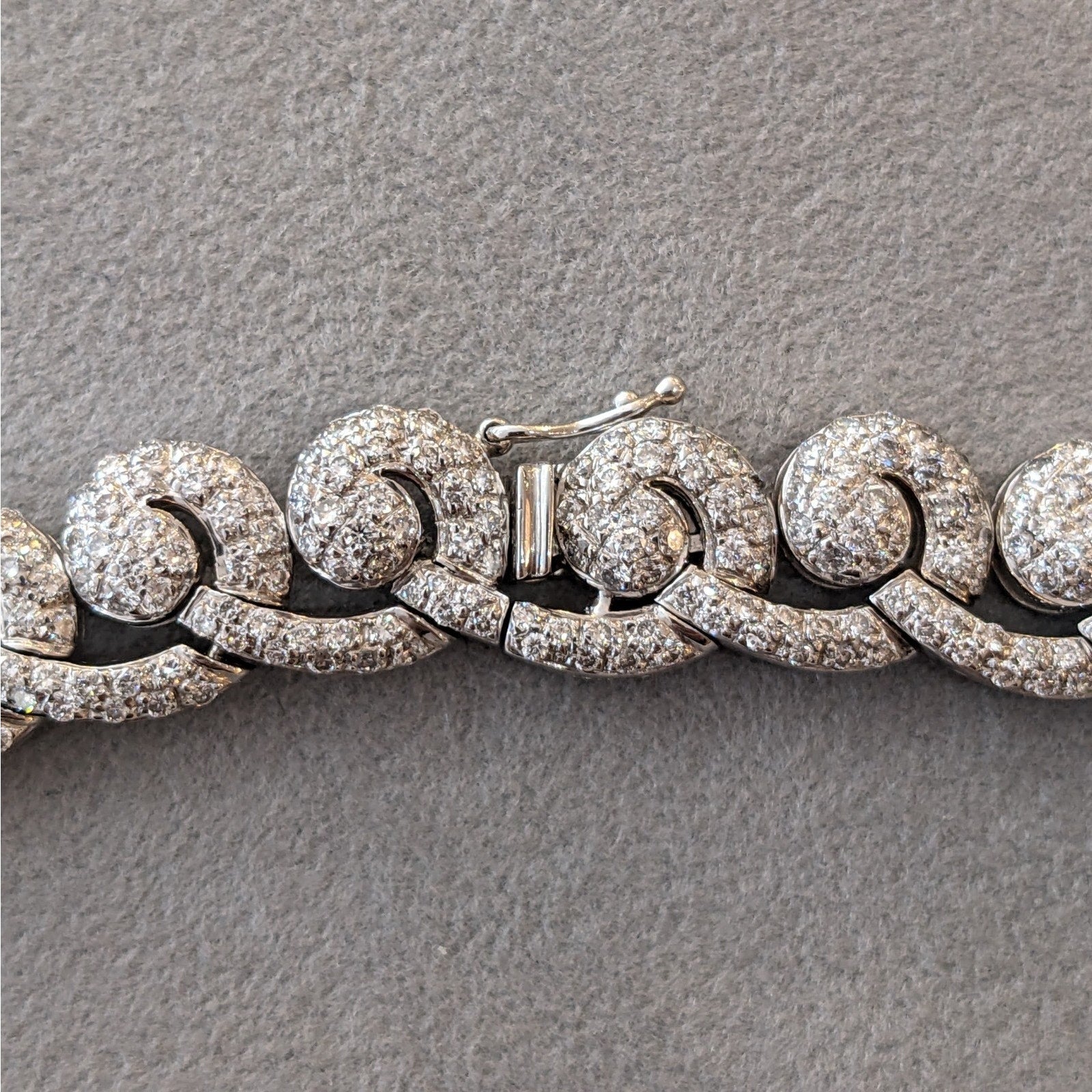 Pave Diamond Scroll Link Choker Necklace in 18k White Gold