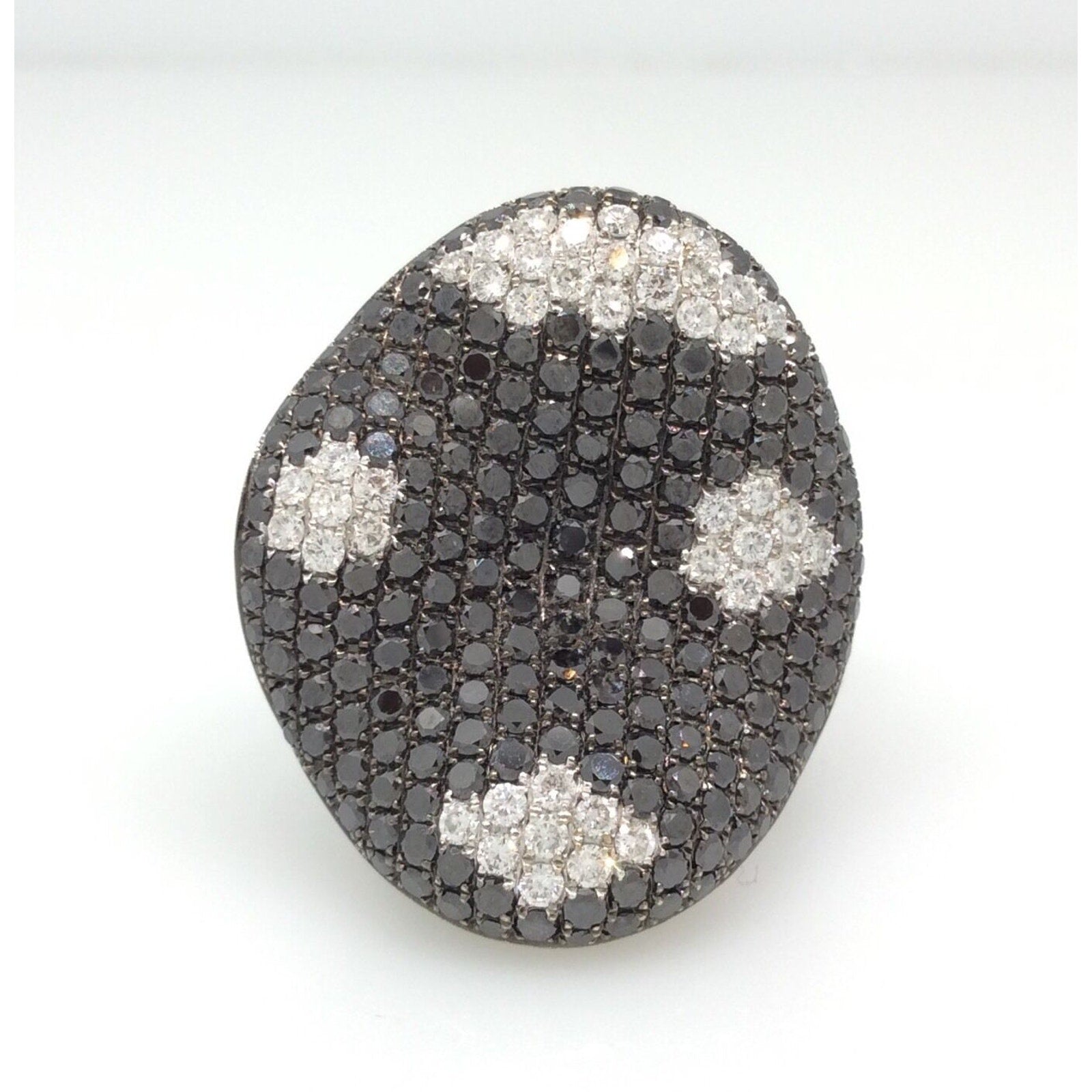 Estate Black and White Diamond Pave Statement Ring in 18k Gold