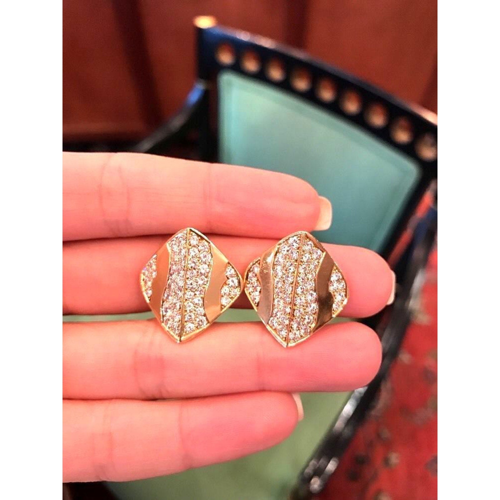 Italy Modern Pave Diamond Button Earrings 3.00 carats in 18K Yellow Gold
