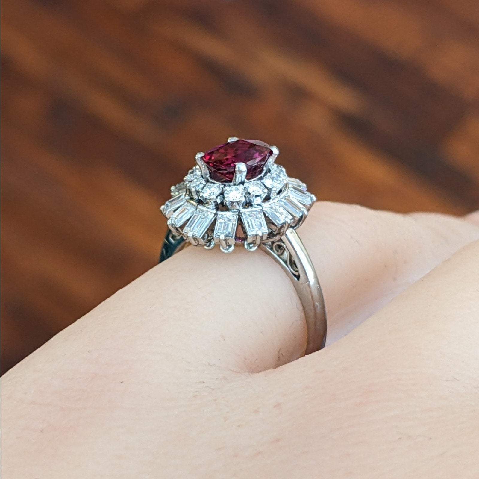 Certified Natural Unheated Ruby and Diamond Ring in Platinum