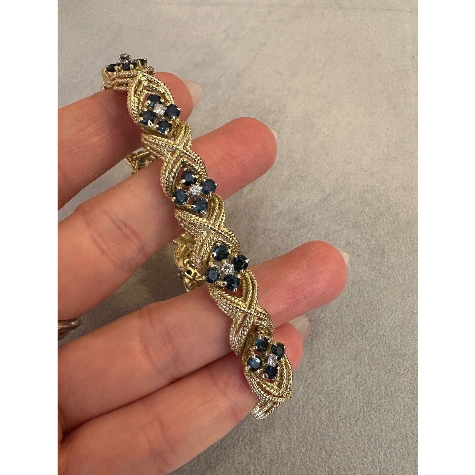 La Triomphe Sapphire and Diamond "X" Bracelet in 18k Yellow Gold