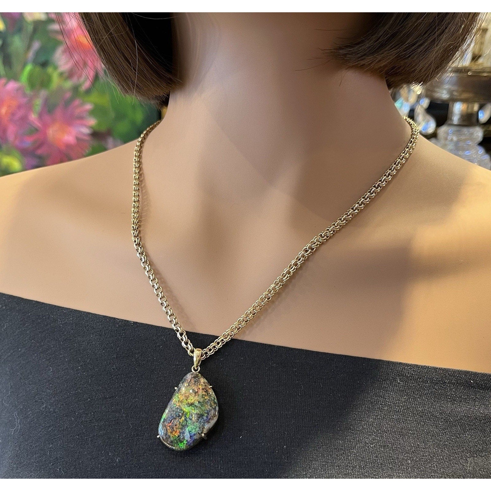 22.31 ct Boulder Opal Pendant Necklace in 18k/14k Yellow Gold