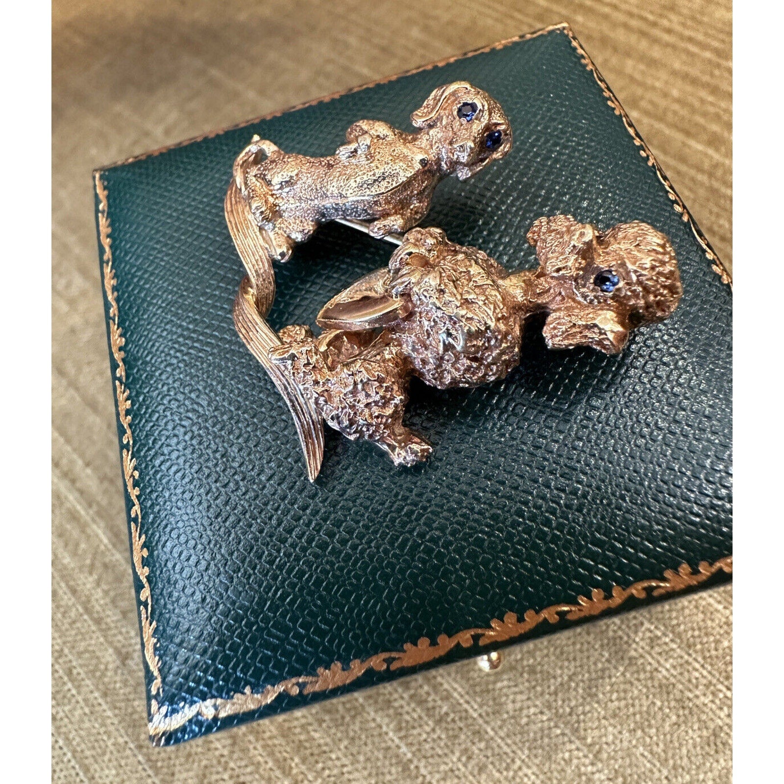 Ruser Vintage Poodle & Dachshund Dog Brooch/Pin in 14k Yellow Gold