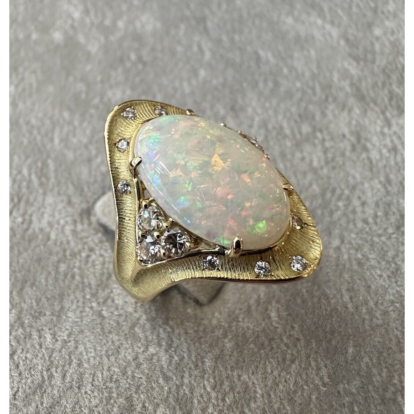 Natural Oval Opal & Diamond Ring in 18k Yellow Gold
