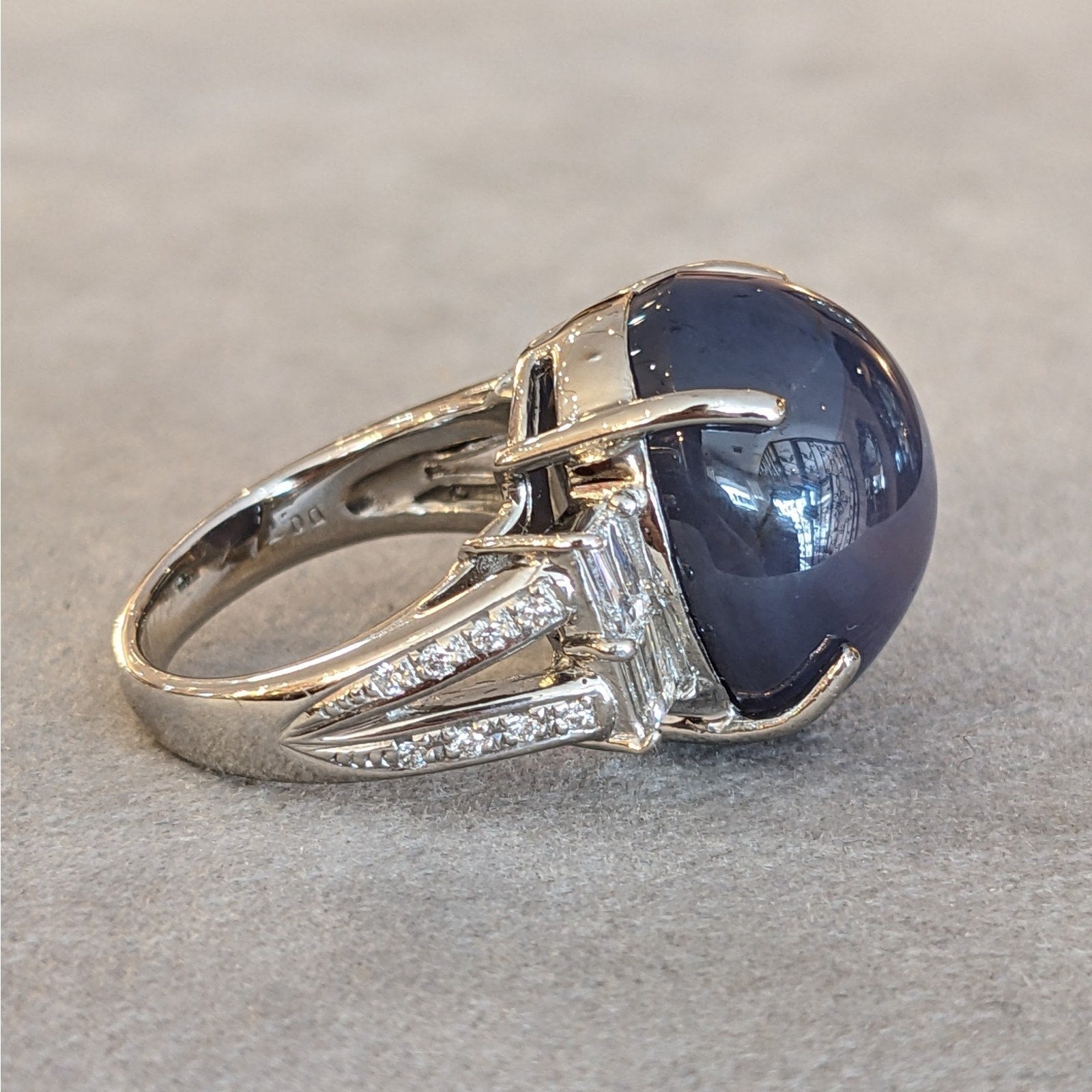 Natural Star Sapphire 29.67 carat and Diamond Ring in Platinum