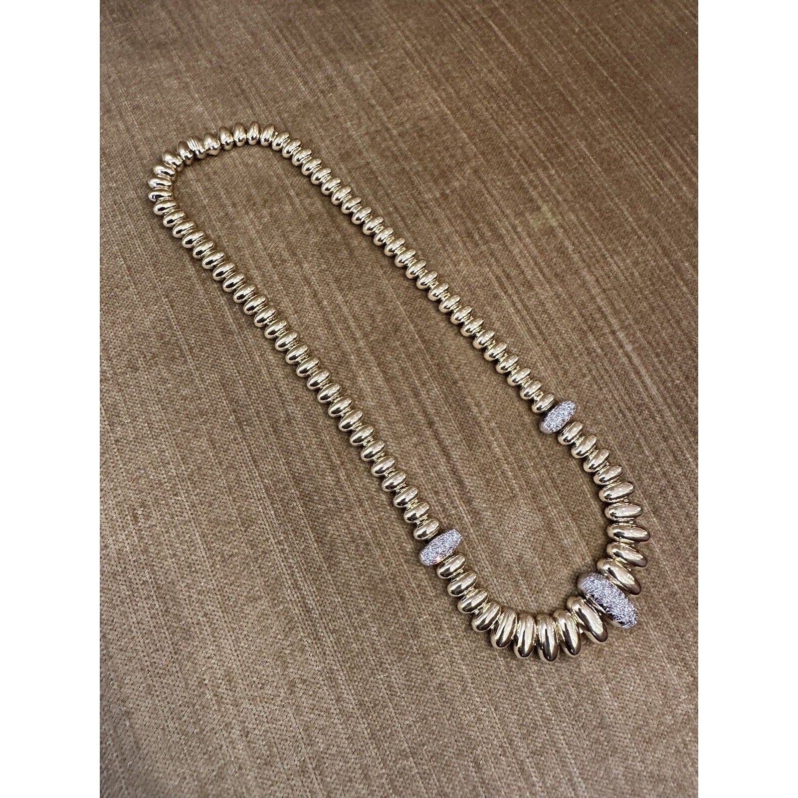 Oval Bead Link Choker Necklace with Diamond Links in 18k Yellow Gold-HM2557BV