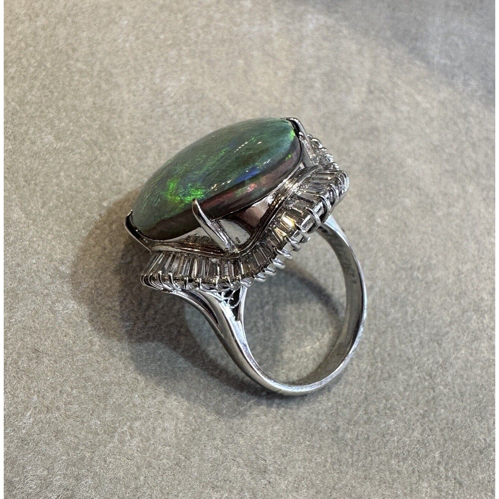 Natural Black Opal 15.60 ct and Diamond Cocktail Ring in Platinum