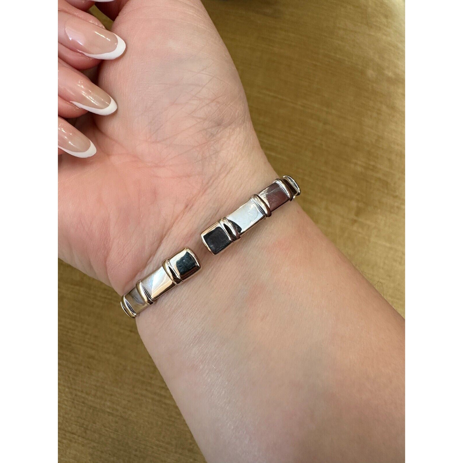 "H" Design Diamond Flexible Cuff Bracelet in 18k White Gold