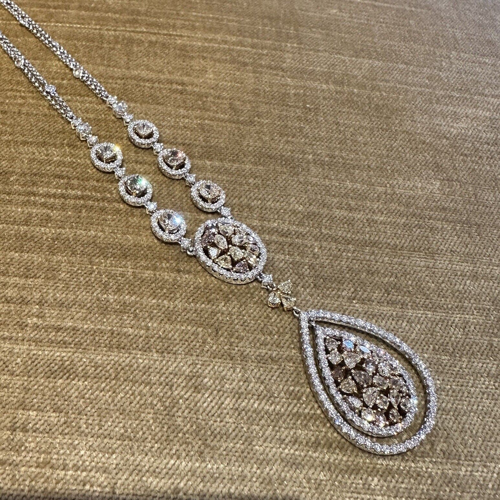 Natural Color Diamond Drop Pendant Necklace in 18k White and Yellow Gold