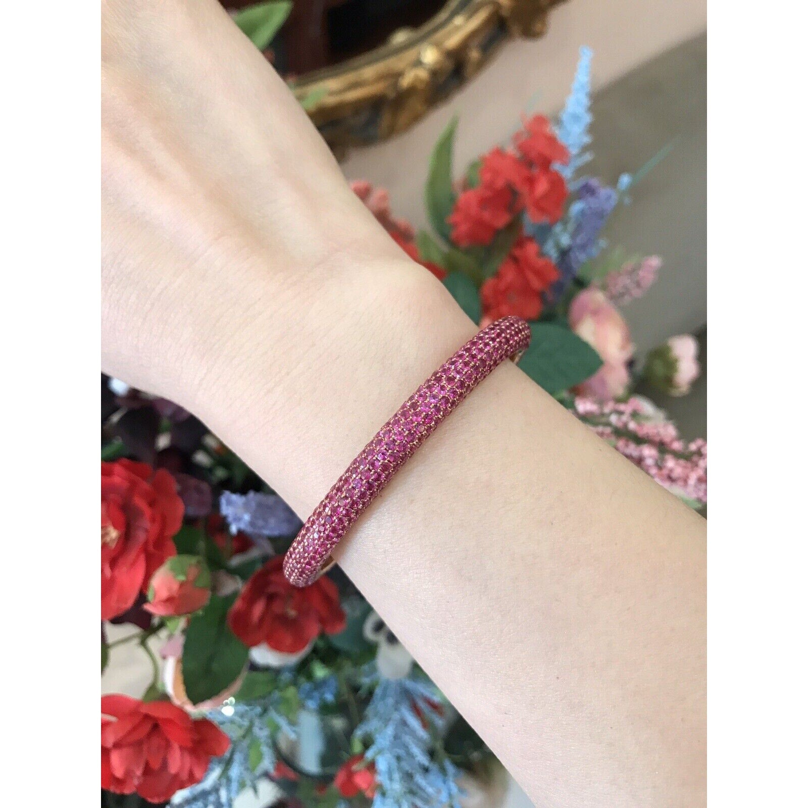 19.22 carats Ruby Pave Bangle Bracelet in 18k Rose Gold