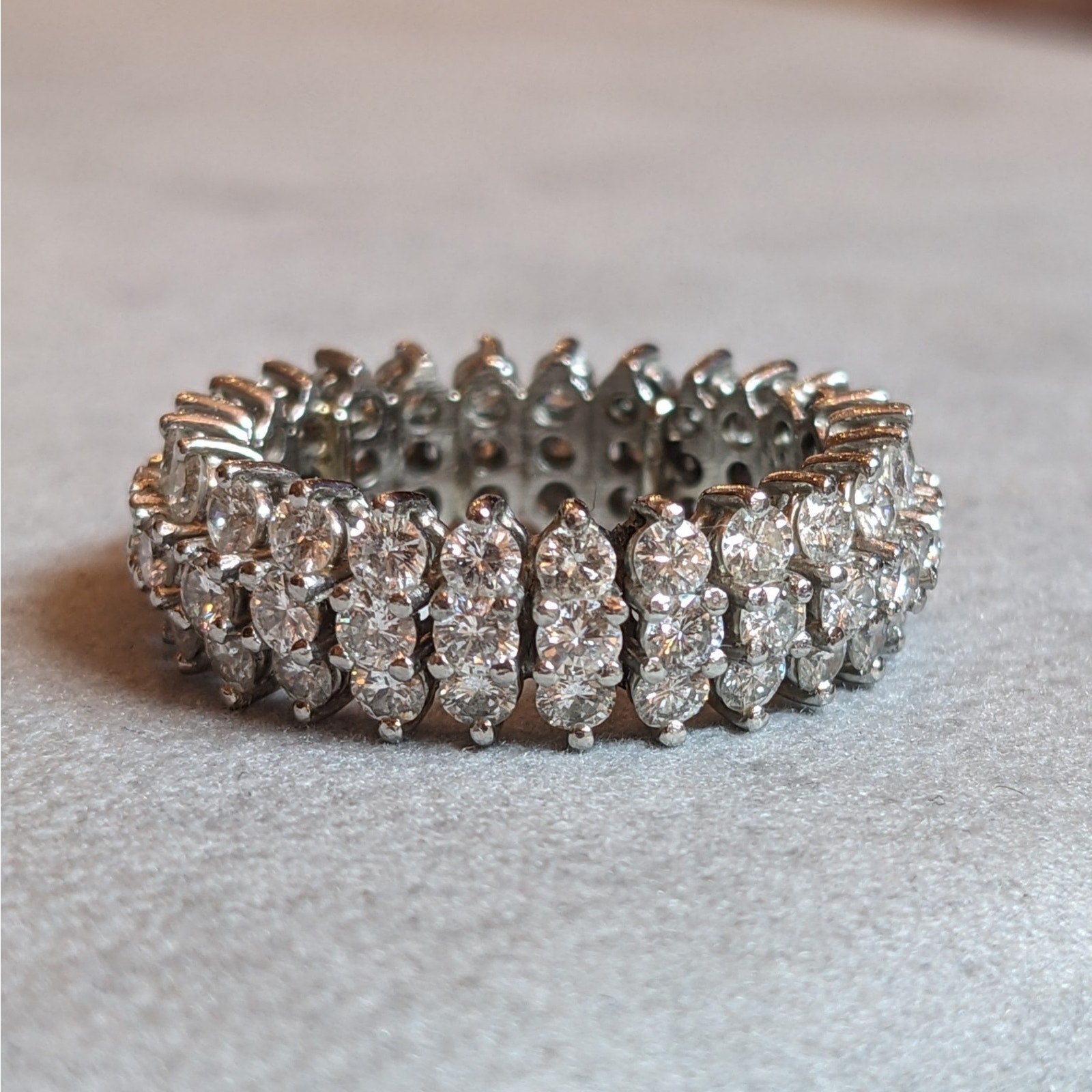 Three Row Domed Diamond Eternity Band Ring Size 6.75 in Platinum