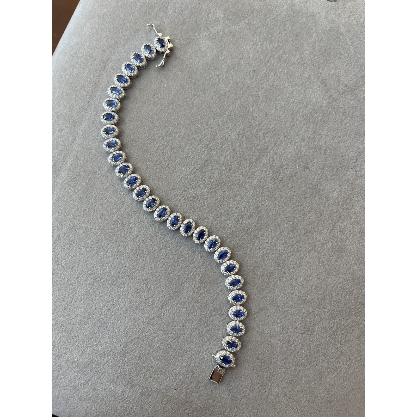 Natural Oval Sapphire and Diamond Halo Bracelet in 14k White Gold - HM2679BA