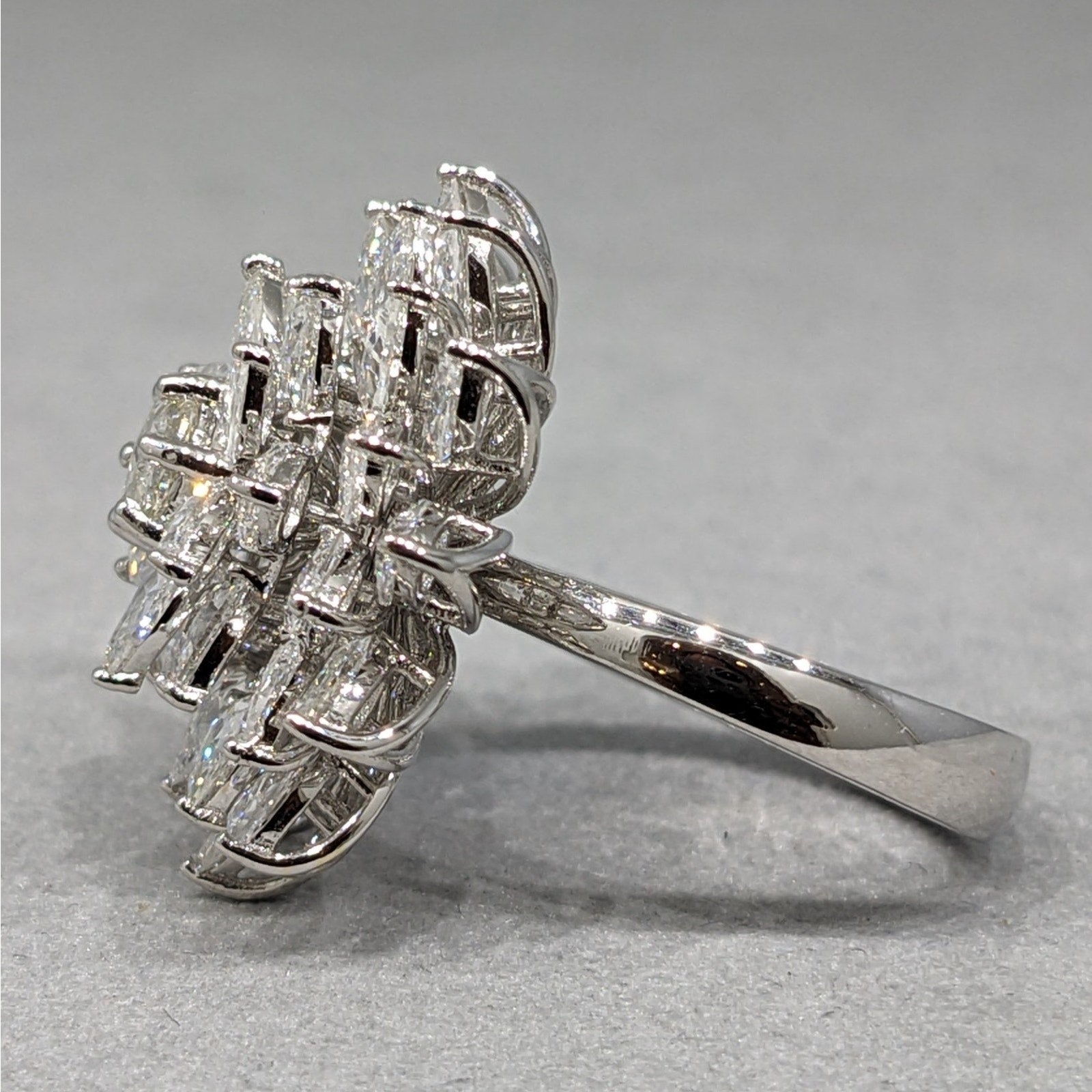 Natural Diamond Flower Cluster Flower Cocktail Ring in 18k White Gold