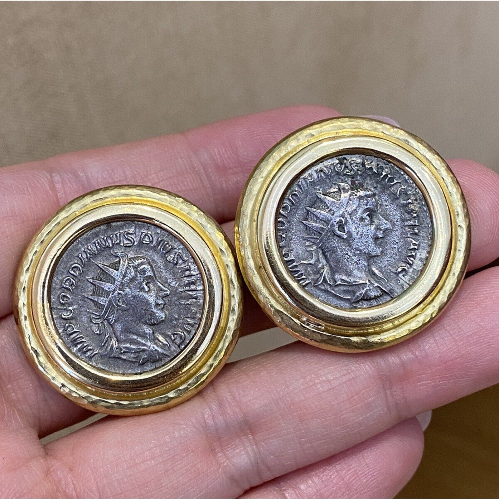 Large Elizabeth Locke Coin Button Earrings in 18k & 14k Yellow Gold