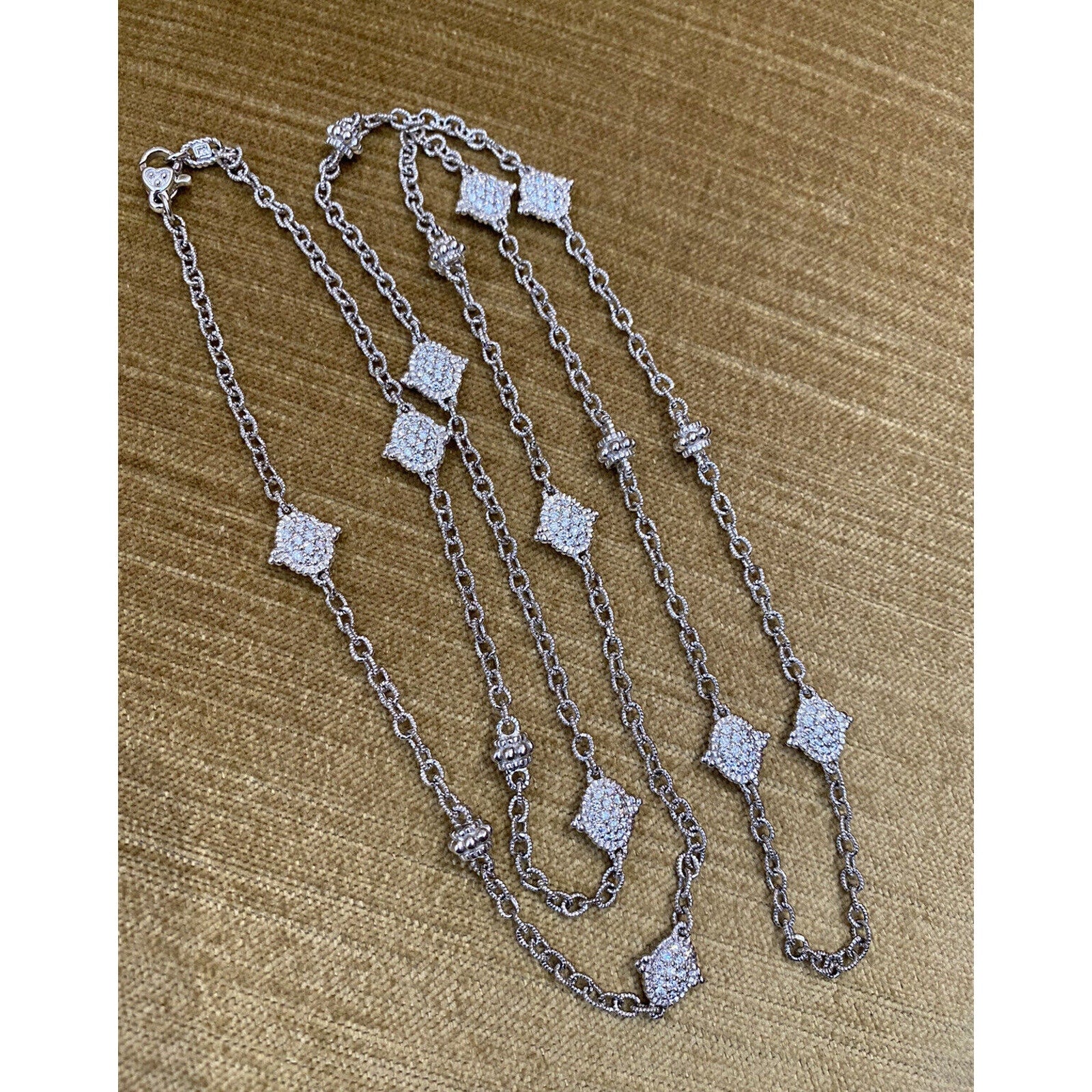 Judith Ripka 35" Long Pave Diamond Station Necklace in 18k White Gold -HM2258BB