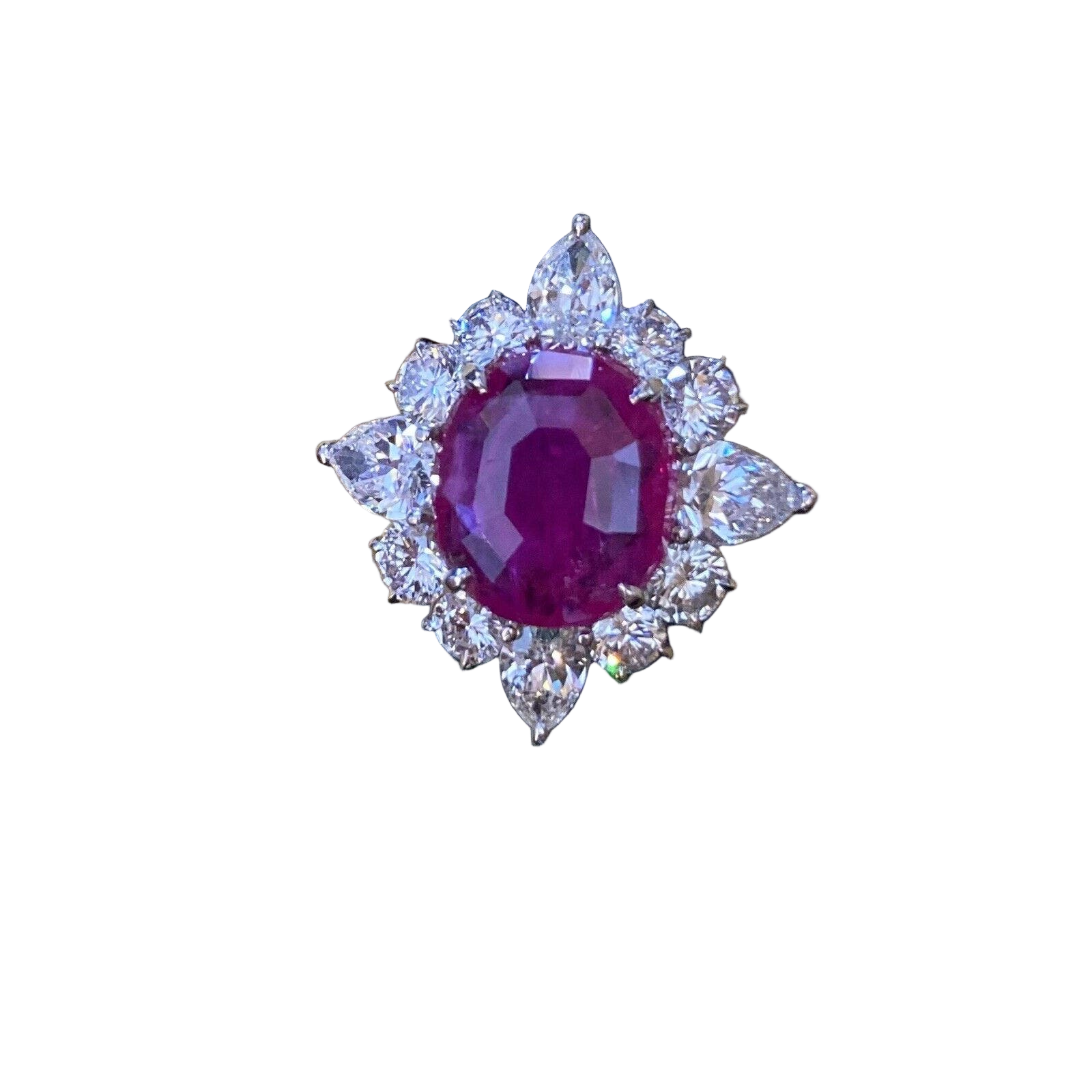 AGL 9.34 ct Unheated Burma Ruby and Diamond Ring in Platinum -HM2500